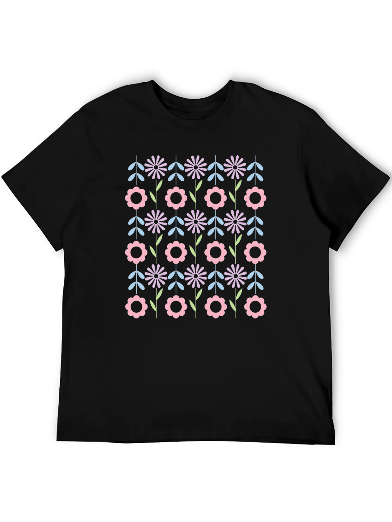 Retro Floral Black T-Shirt - Funky Flower Power