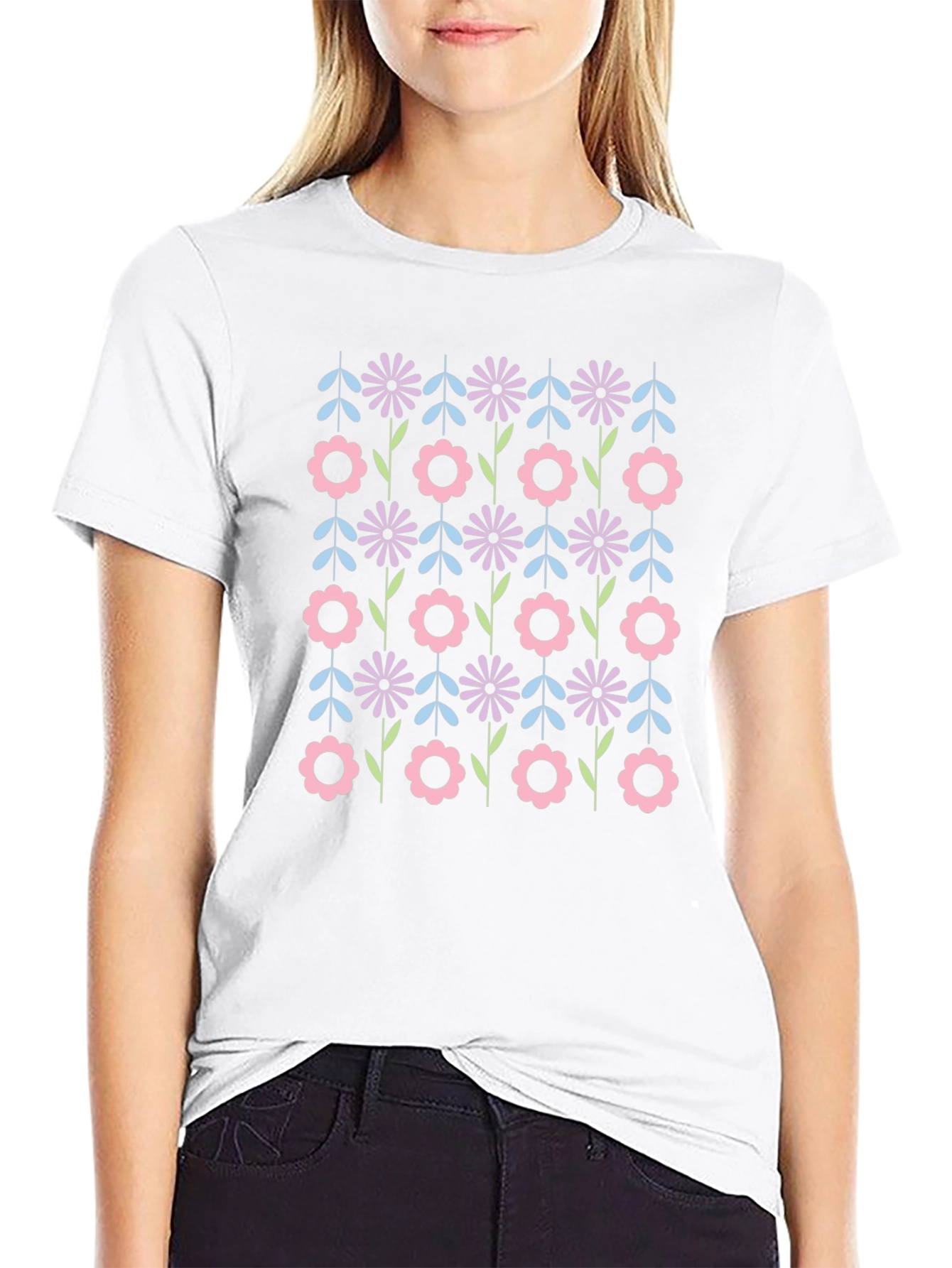 Retro Floral Black T-Shirt - Funky Flower Power