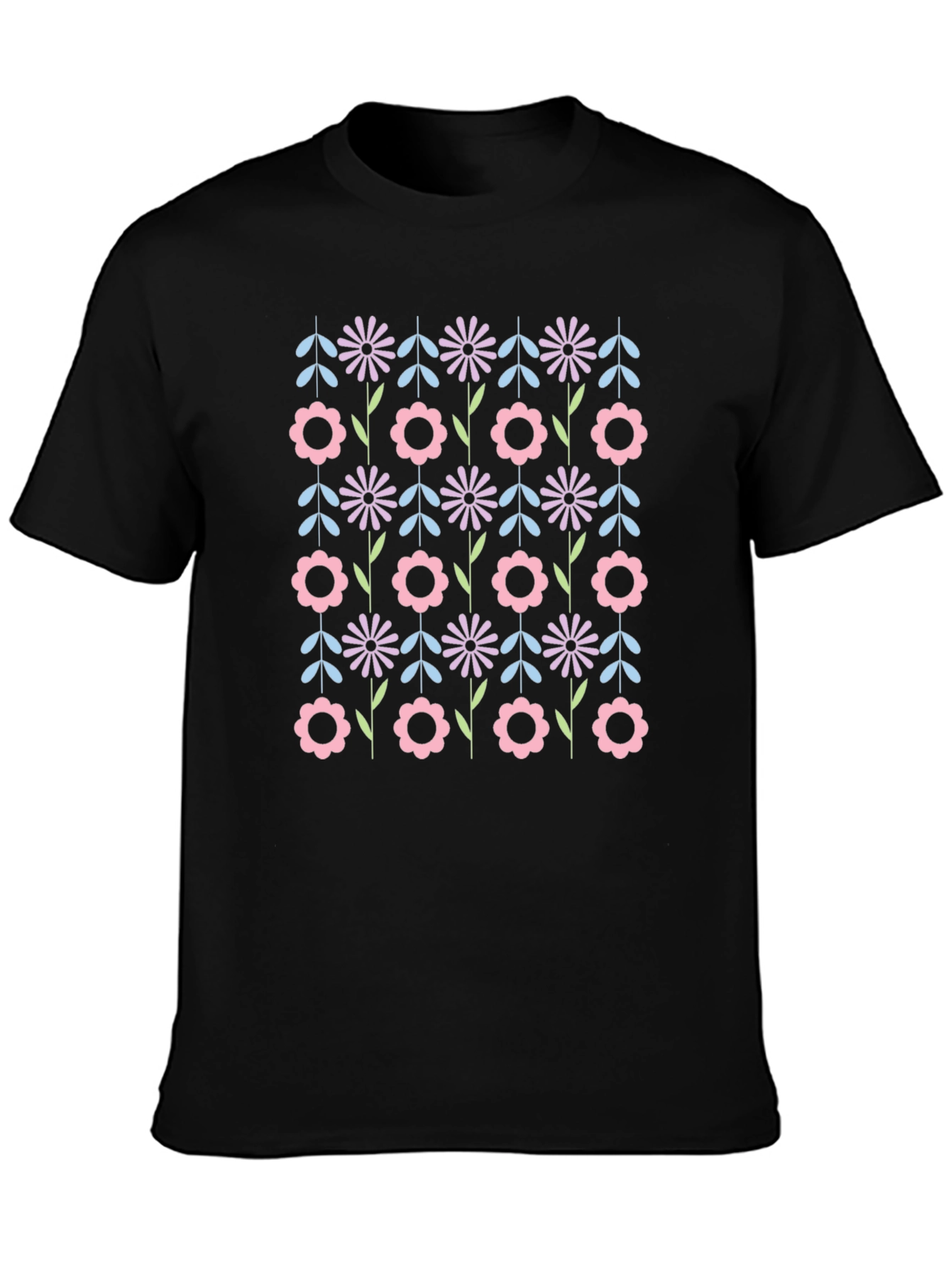 Retro Floral Black T-Shirt - Funky Flower Power