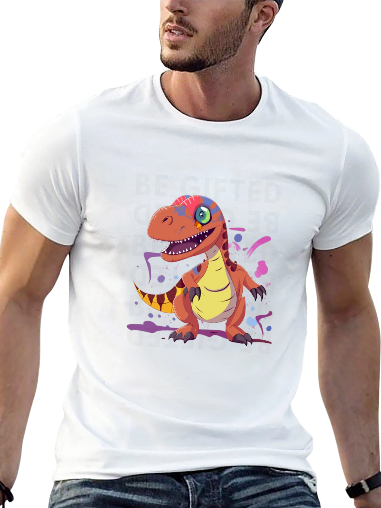 Cartoon Dinosaur Graphic Tee - Black