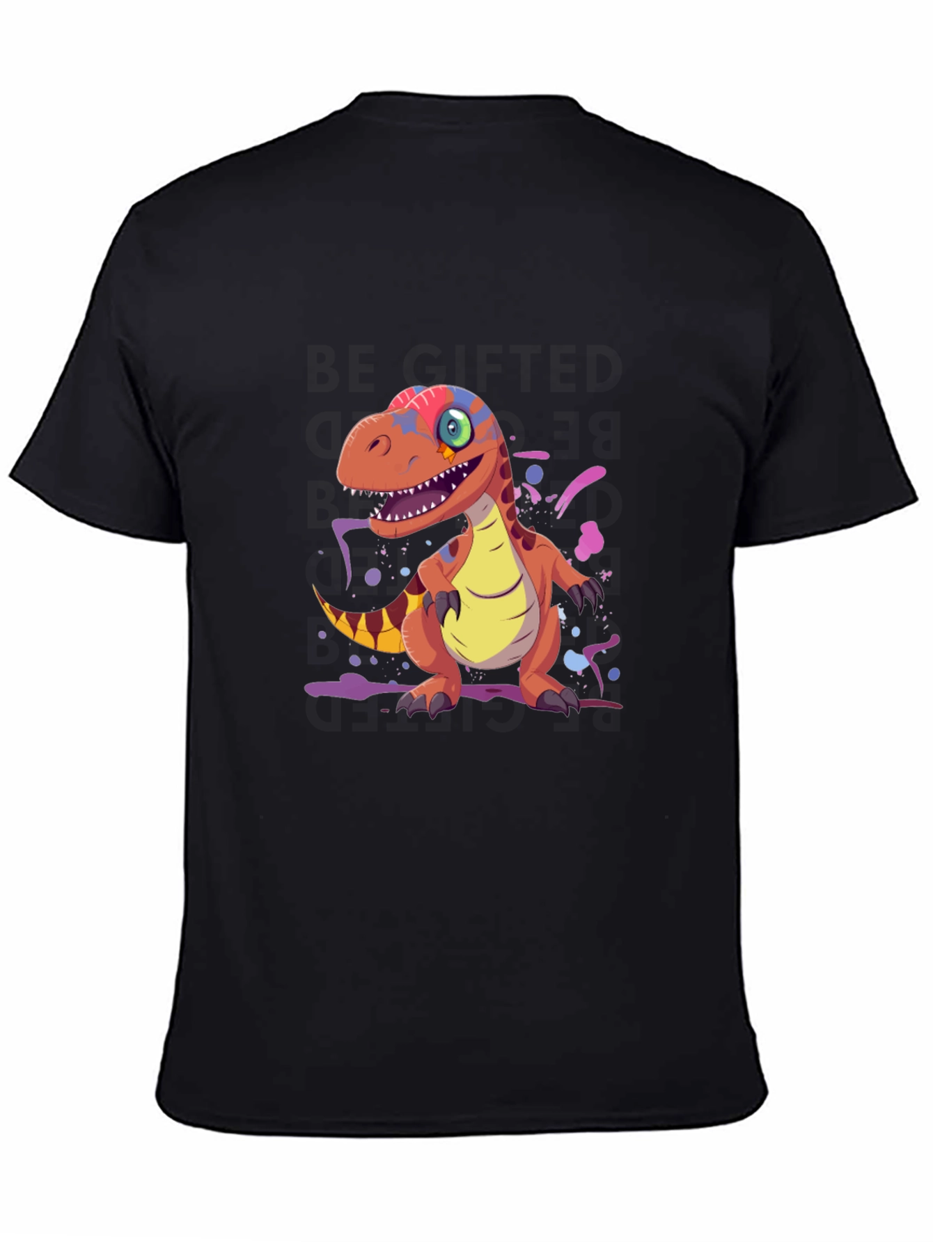 Cartoon Dinosaur Graphic Tee - Black