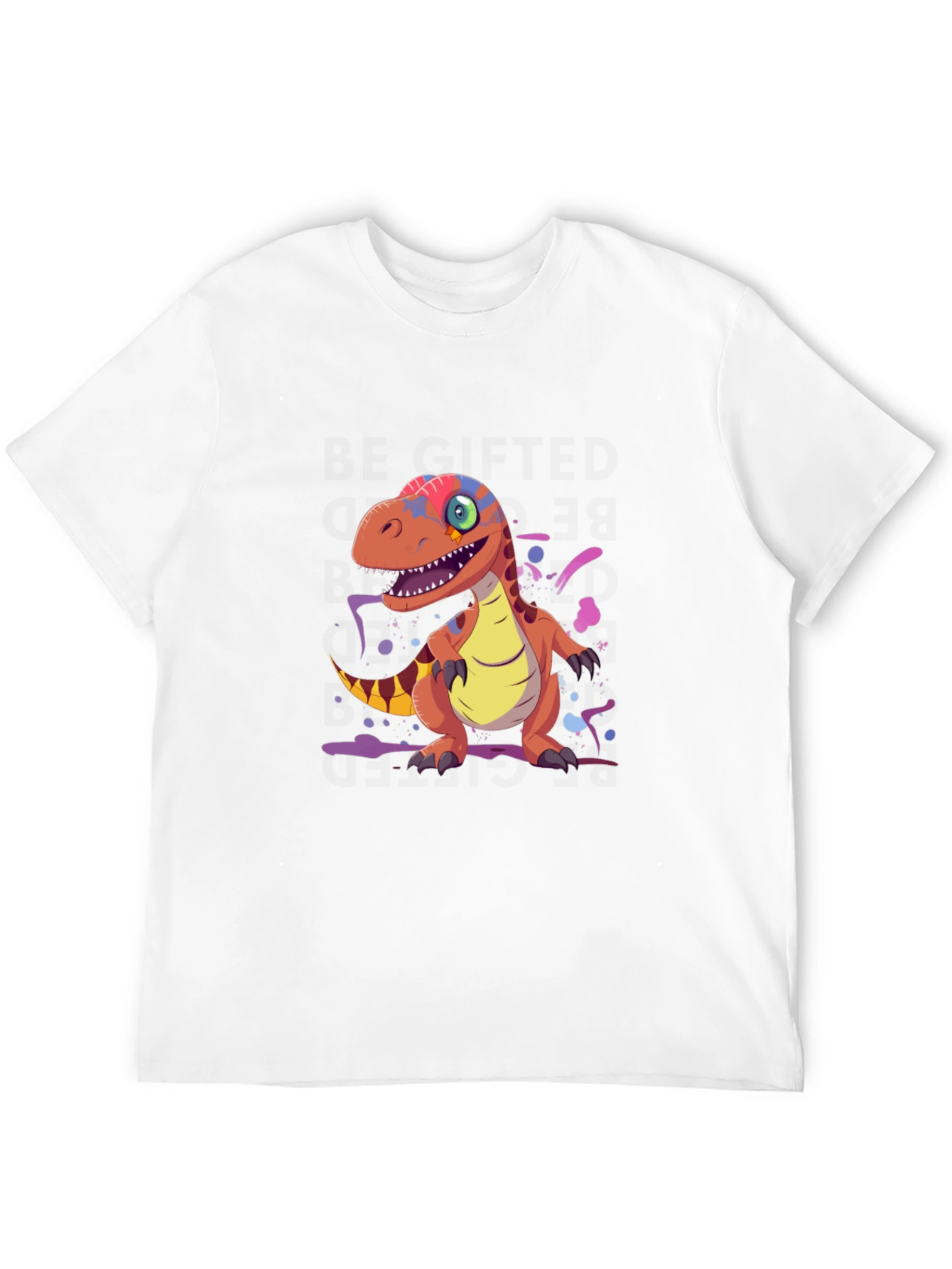 Cartoon Dinosaur Graphic Tee - Black