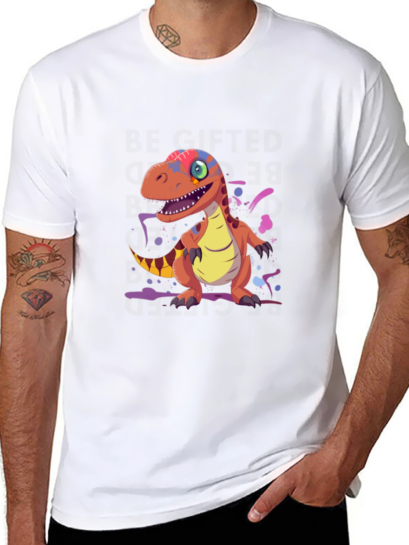 Cartoon Dinosaur Graphic Tee - Black