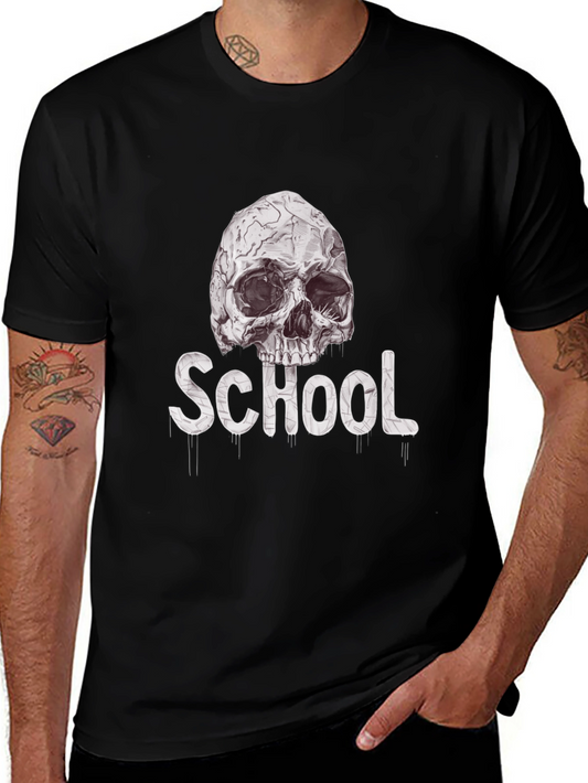 Skull School Graphic Tee - Black Cotton T-Shirt