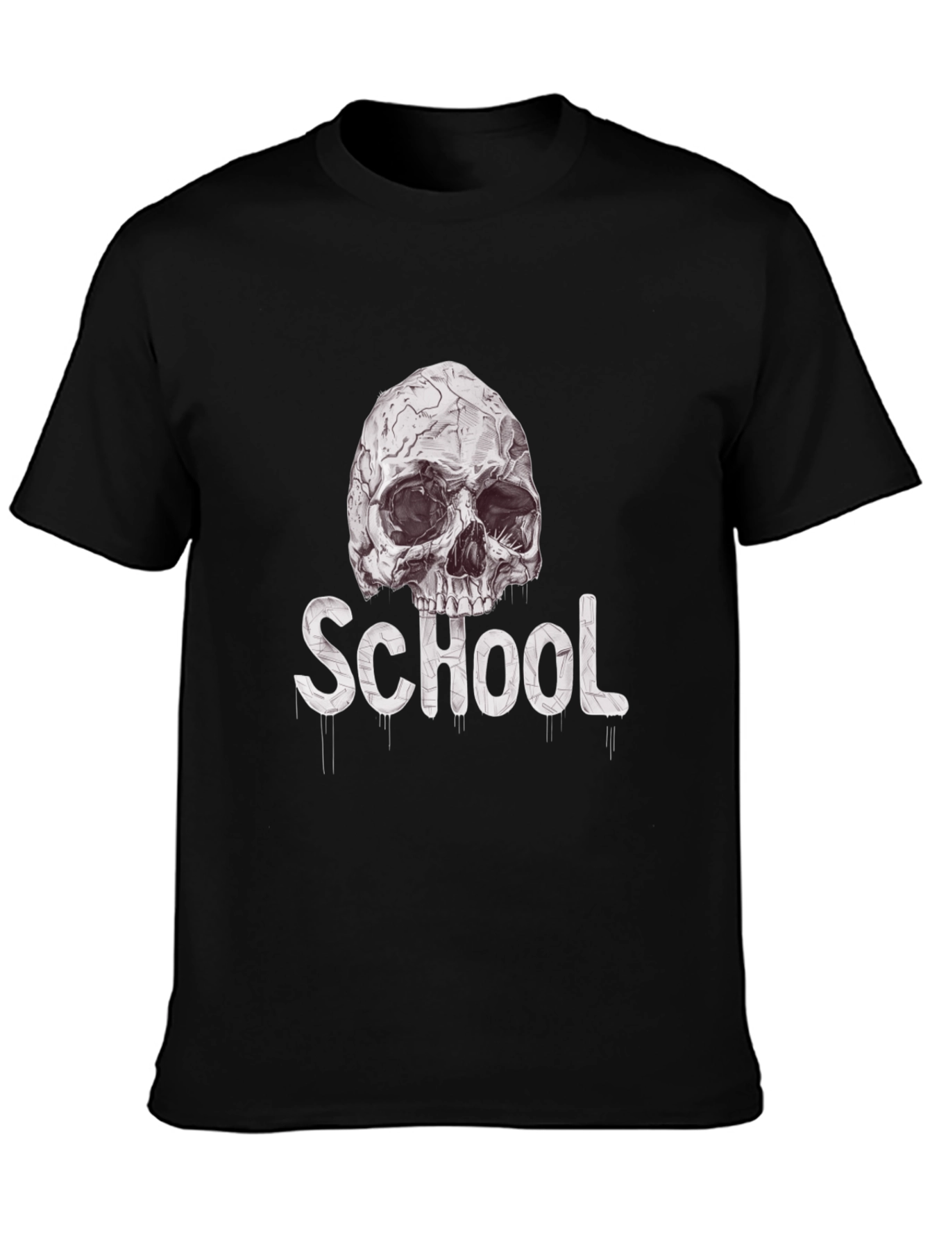 Skull School Graphic Tee - Black Cotton T-Shirt