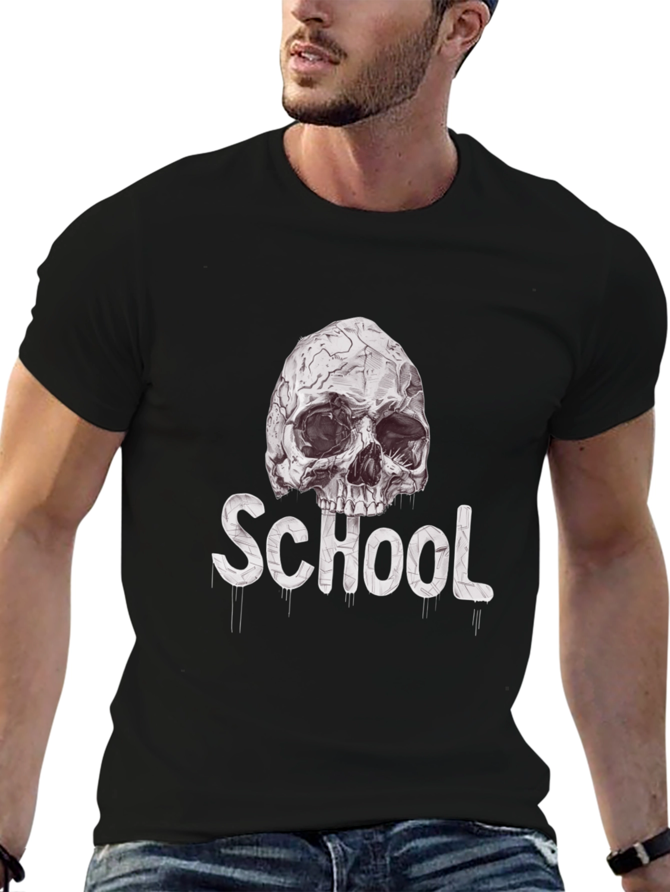 Skull School Graphic Tee - Black Cotton T-Shirt