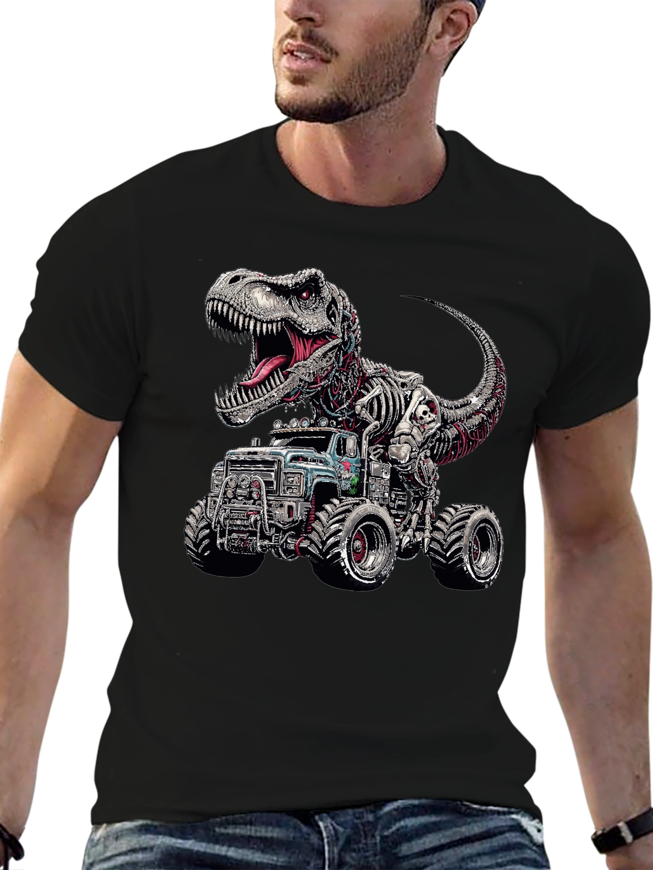 Dinosaur Monster Truck Graphic T-Shirt