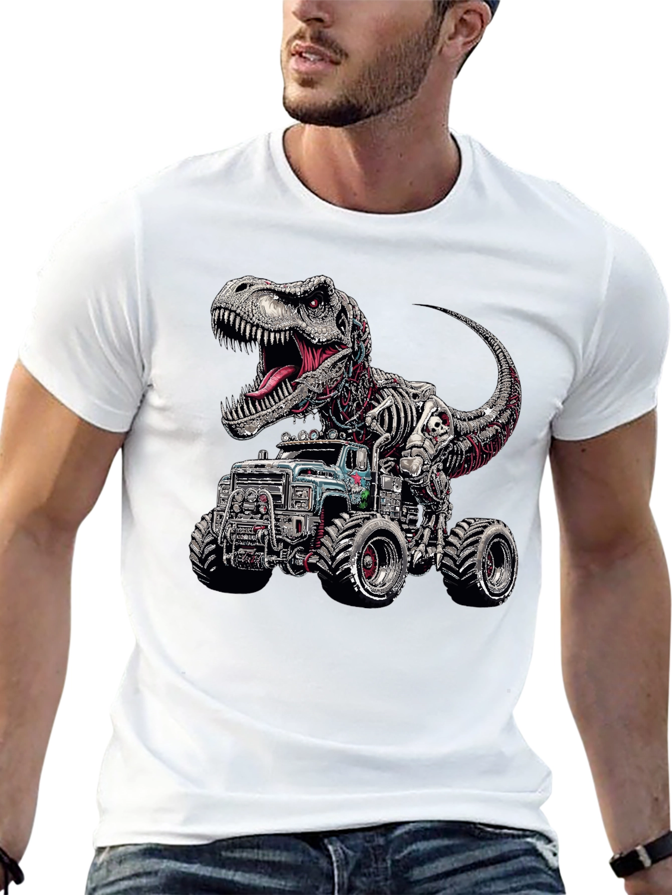 Dinosaur Monster Truck Graphic T-Shirt
