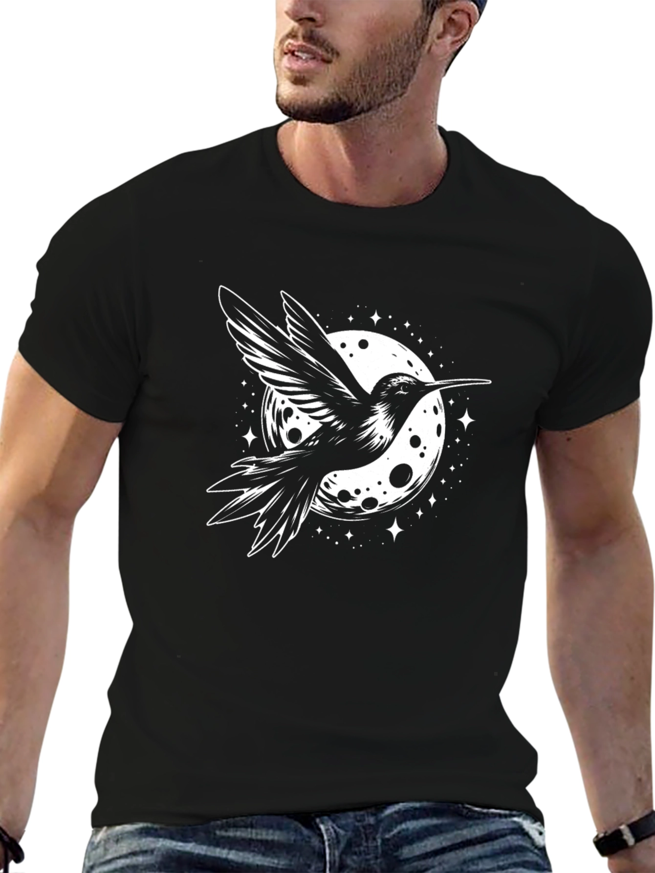 Hummingbird Moon Graphic Black T-Shirt
