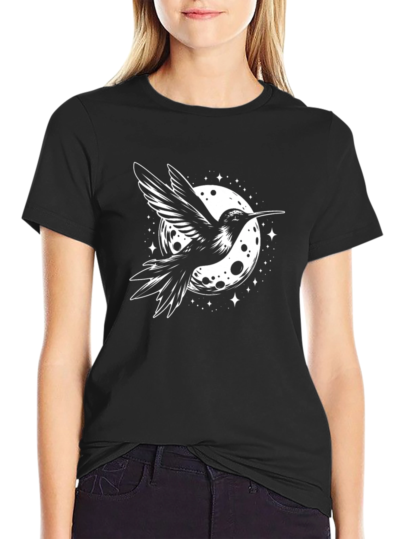 Hummingbird Moon Graphic Black T-Shirt