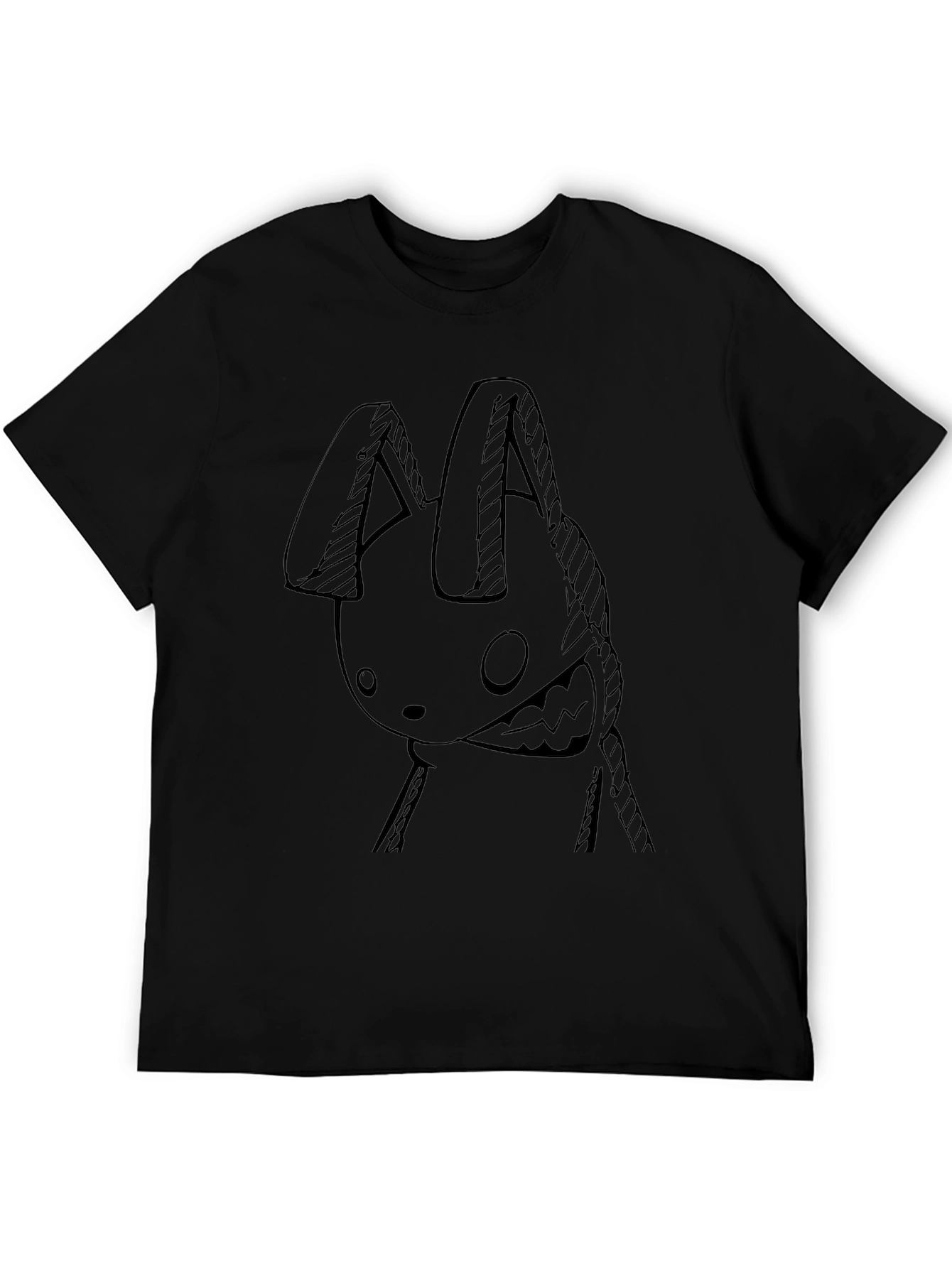 Mens Black T-Shirt with Edgy Bunny Graphic