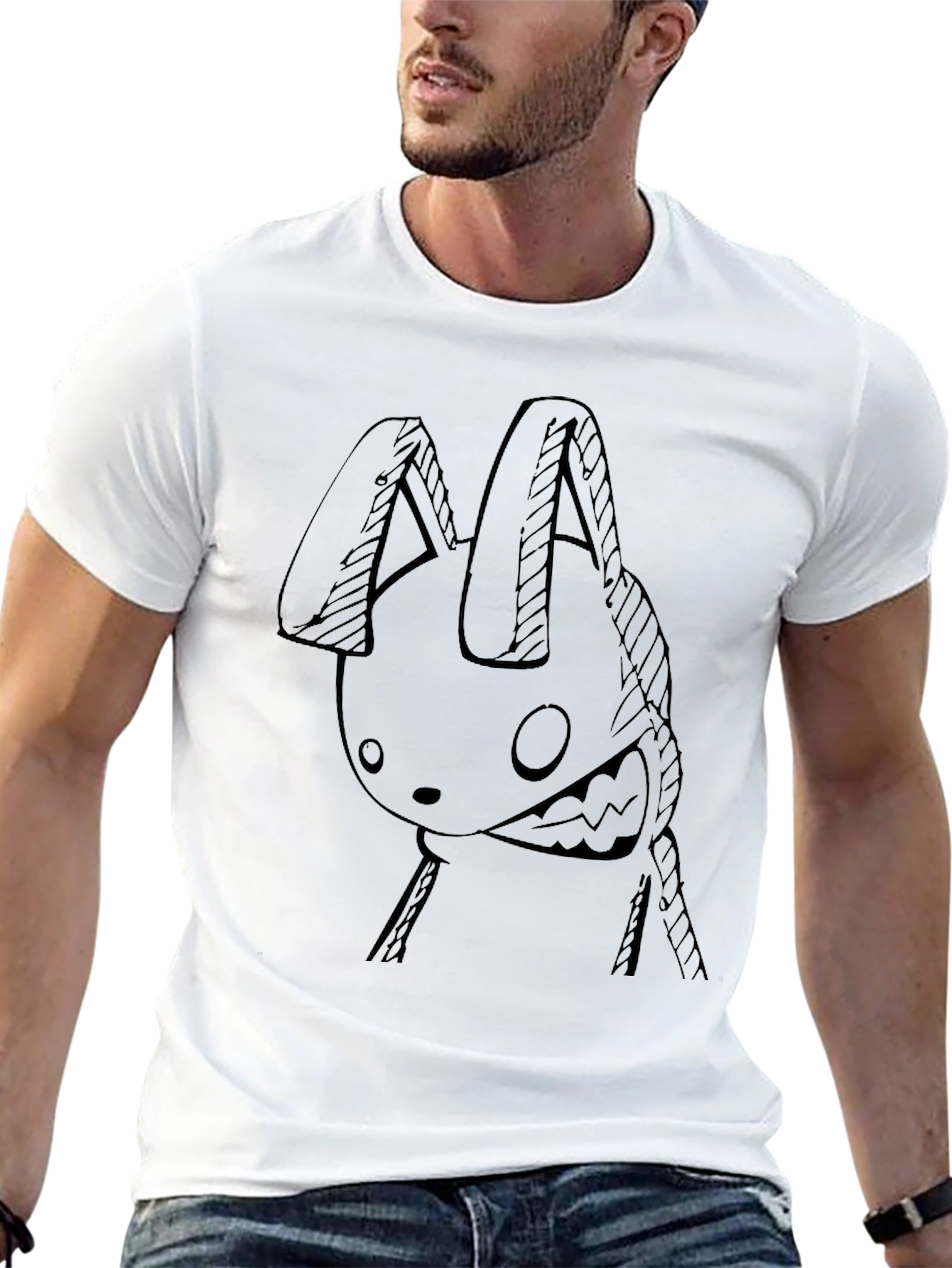 Mens Black T-Shirt with Edgy Bunny Graphic