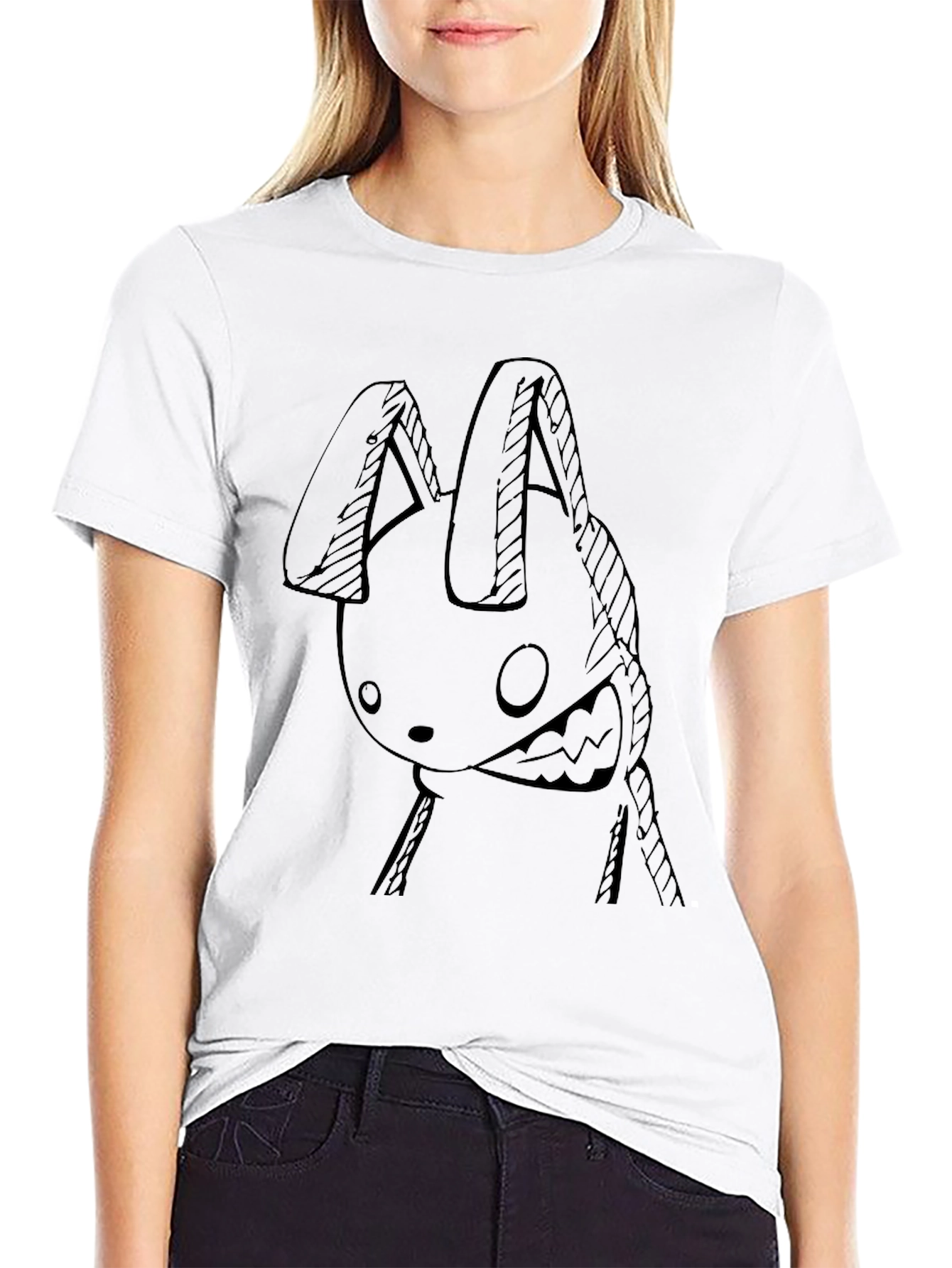 Mens Black T-Shirt with Edgy Bunny Graphic