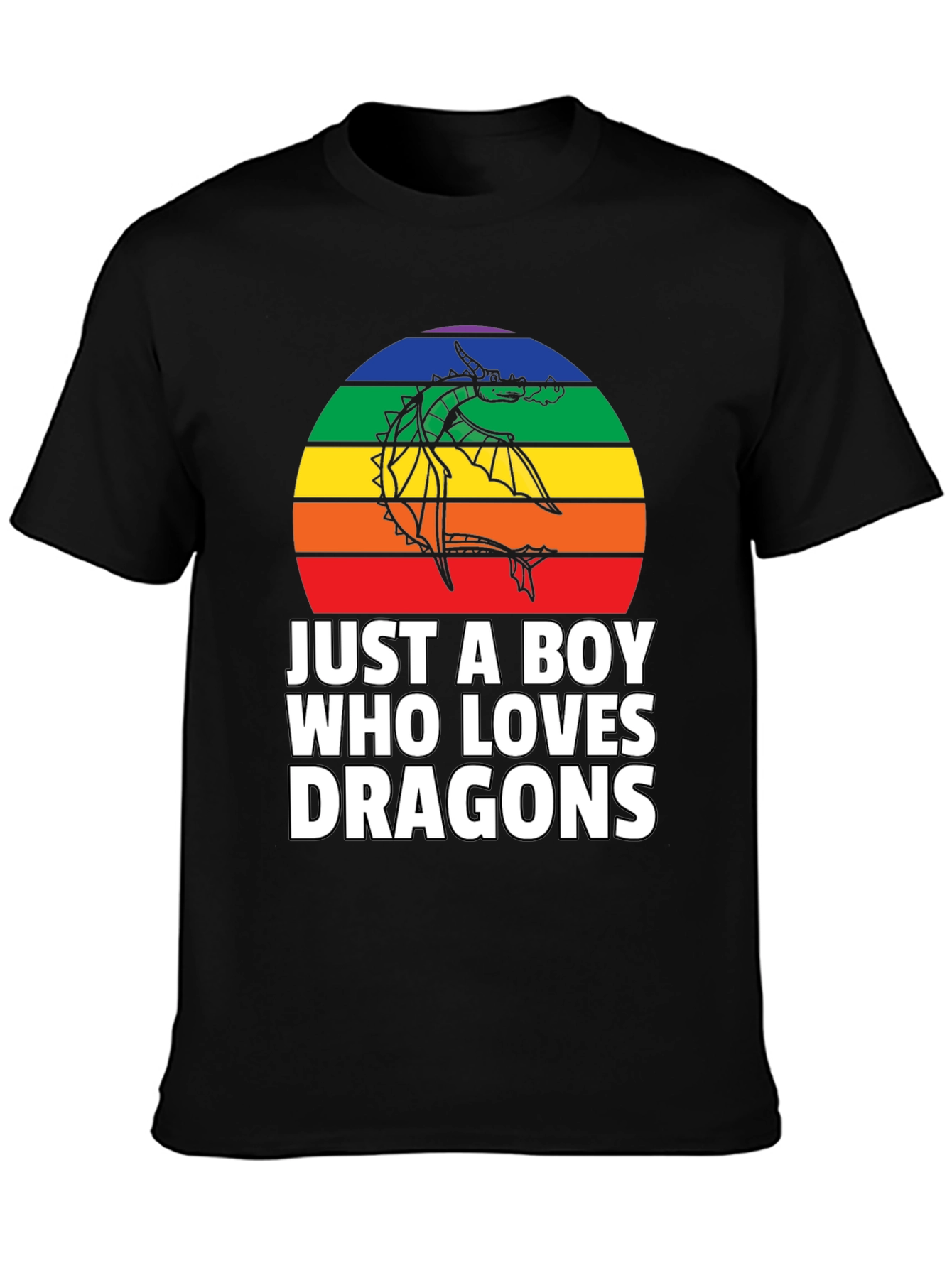 Just a Boy Who Loves Dragons T-Shirt Rainbow Design