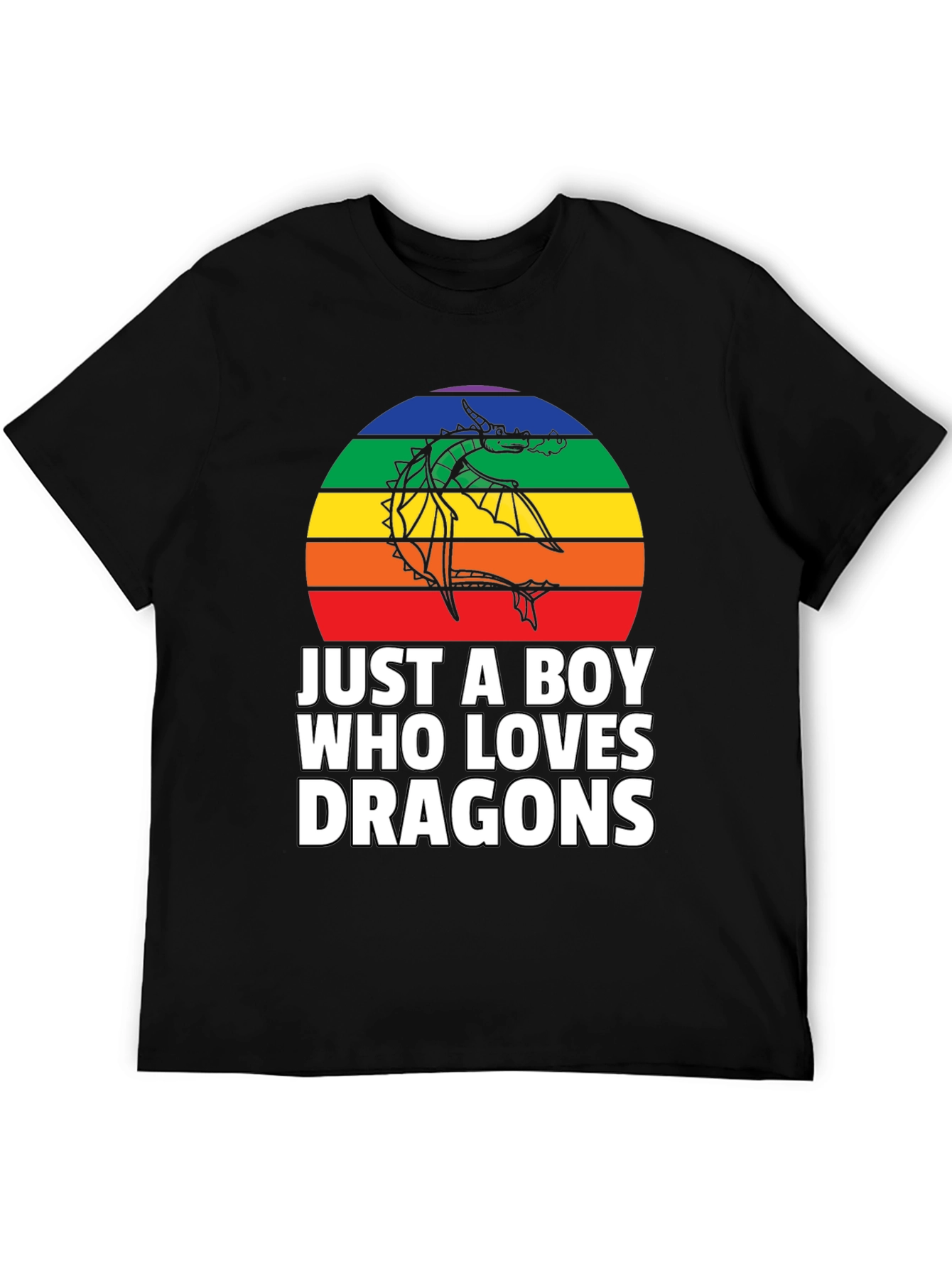 Just a Boy Who Loves Dragons T-Shirt Rainbow Design