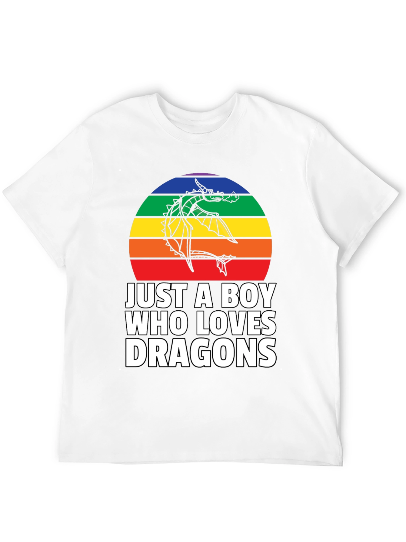 Just a Boy Who Loves Dragons T-Shirt Rainbow Design