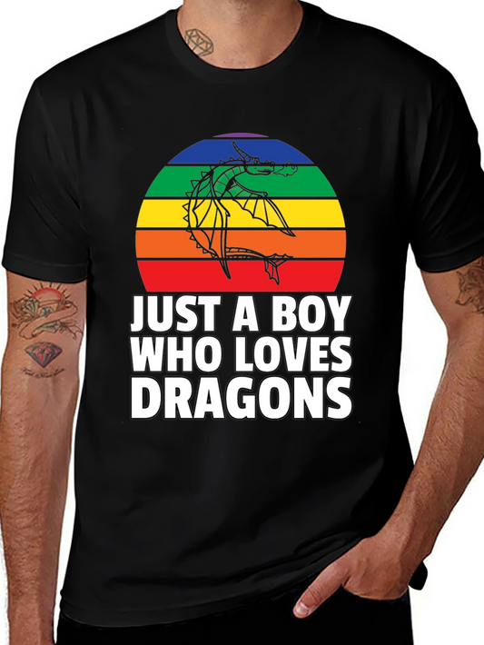 Just a Boy Who Loves Dragons T-Shirt Rainbow Design