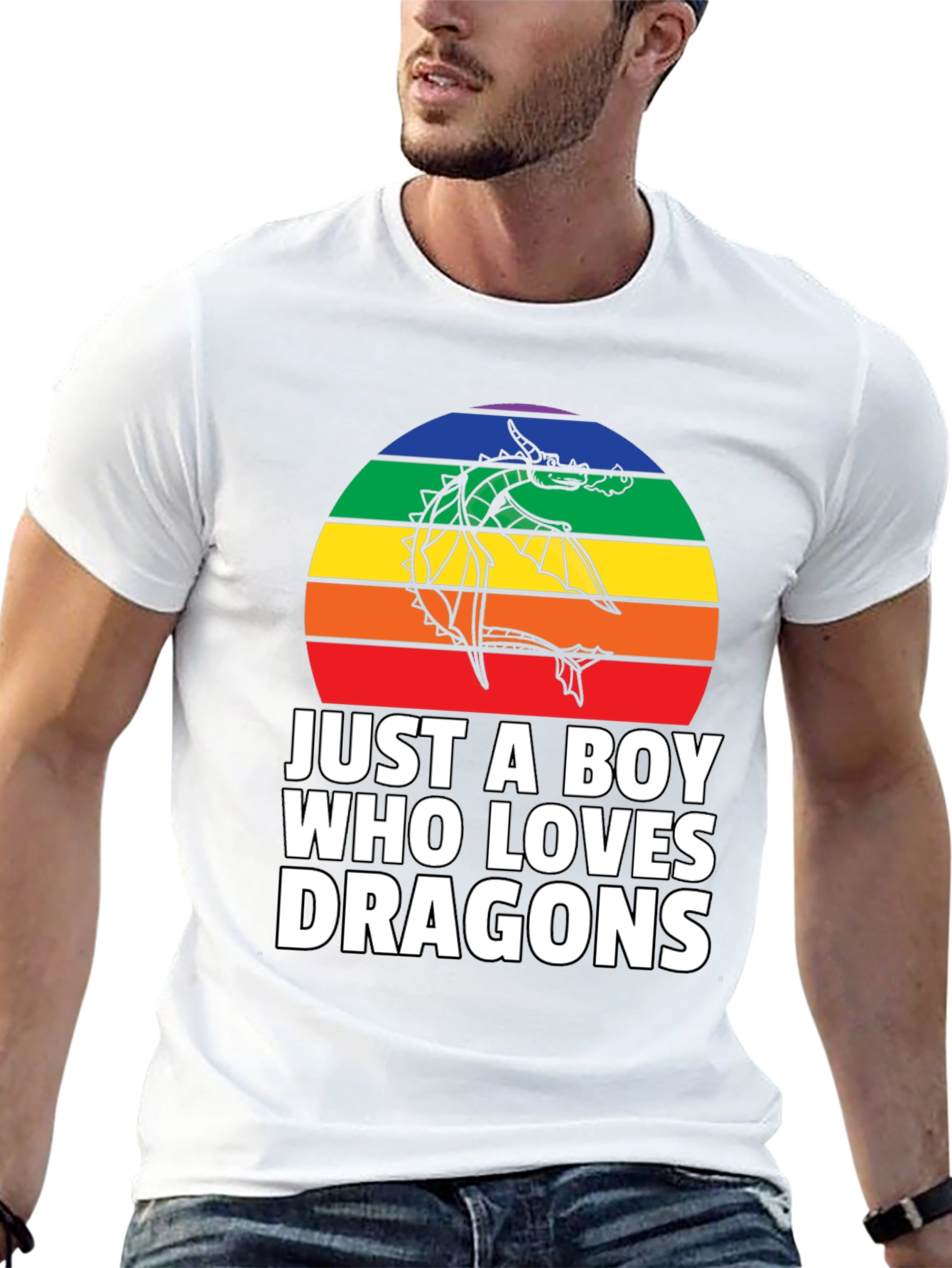 Just a Boy Who Loves Dragons T-Shirt Rainbow Design