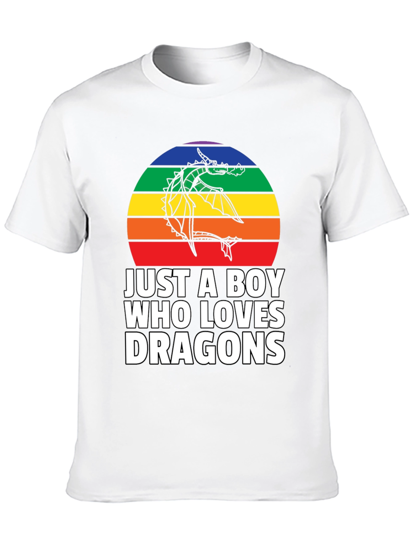 Just a Boy Who Loves Dragons T-Shirt Rainbow Design