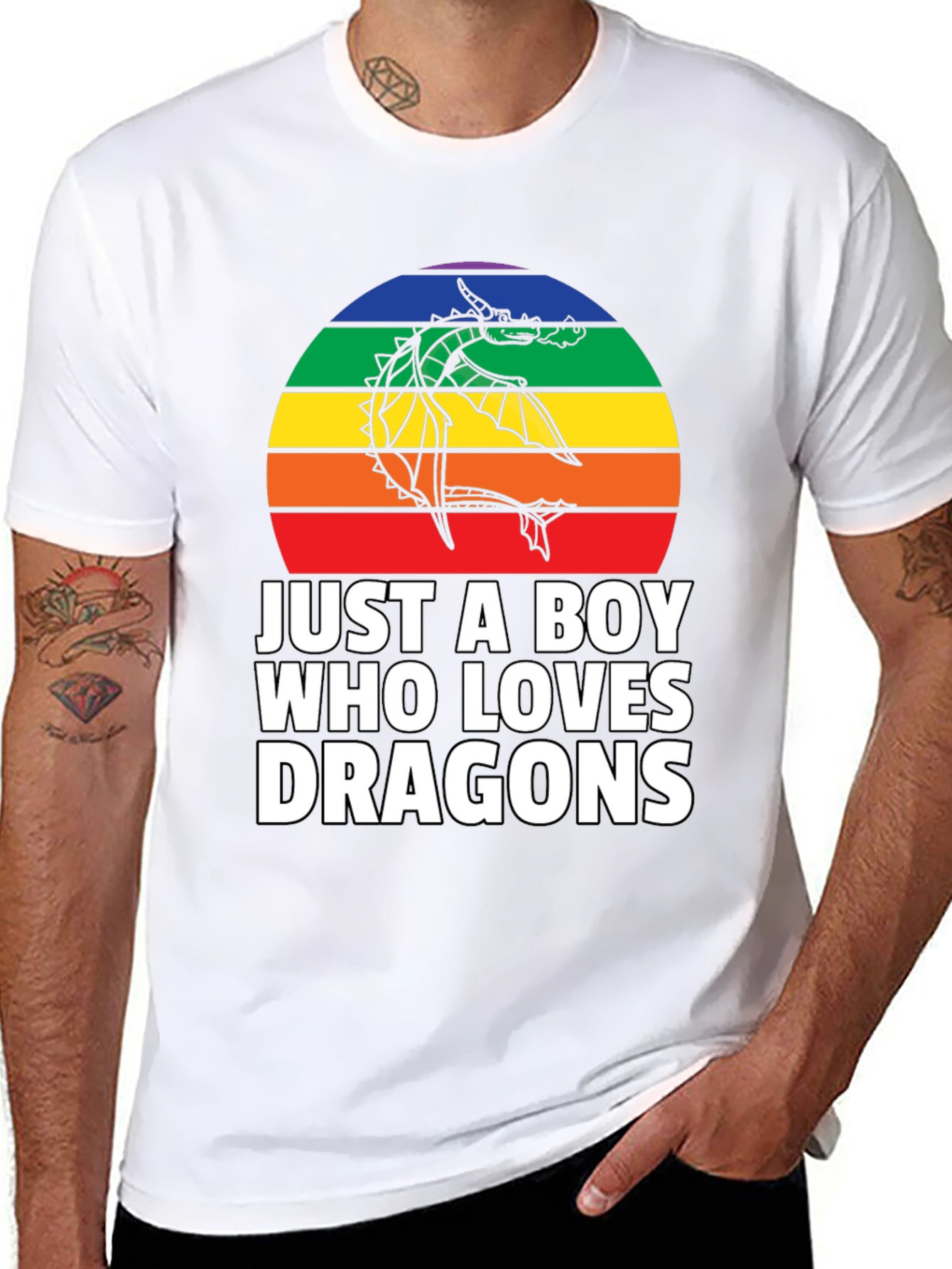 Just a Boy Who Loves Dragons T-Shirt Rainbow Design