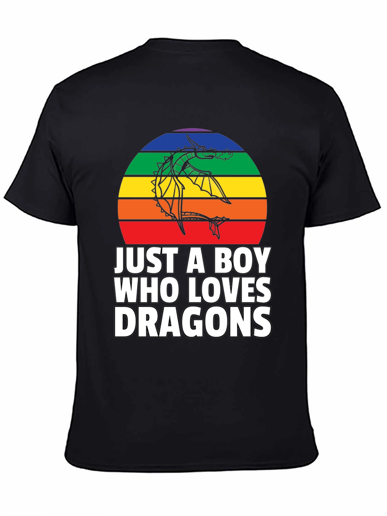 Just a Boy Who Loves Dragons T-Shirt Rainbow Design