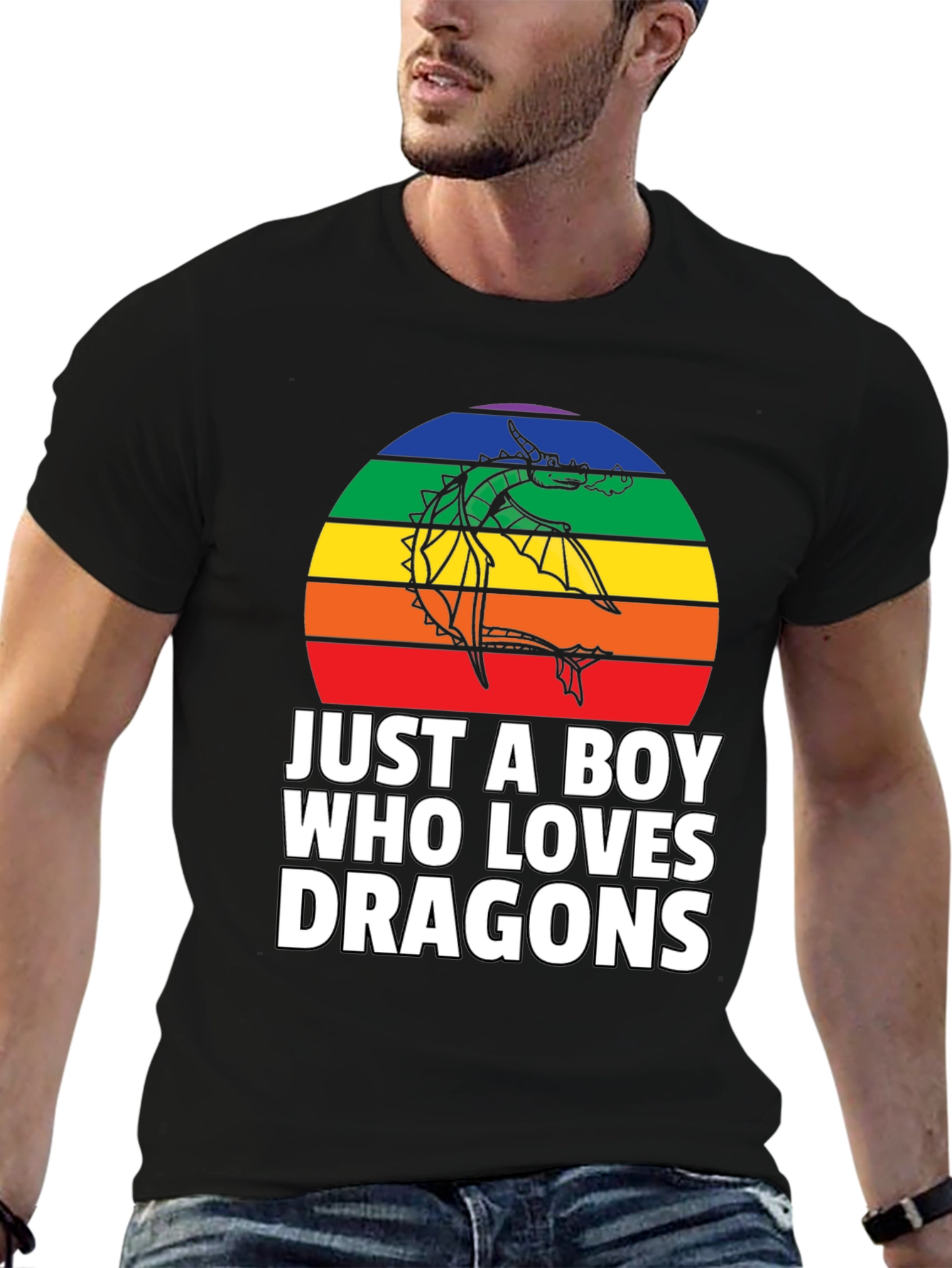 Just a Boy Who Loves Dragons T-Shirt Rainbow Design