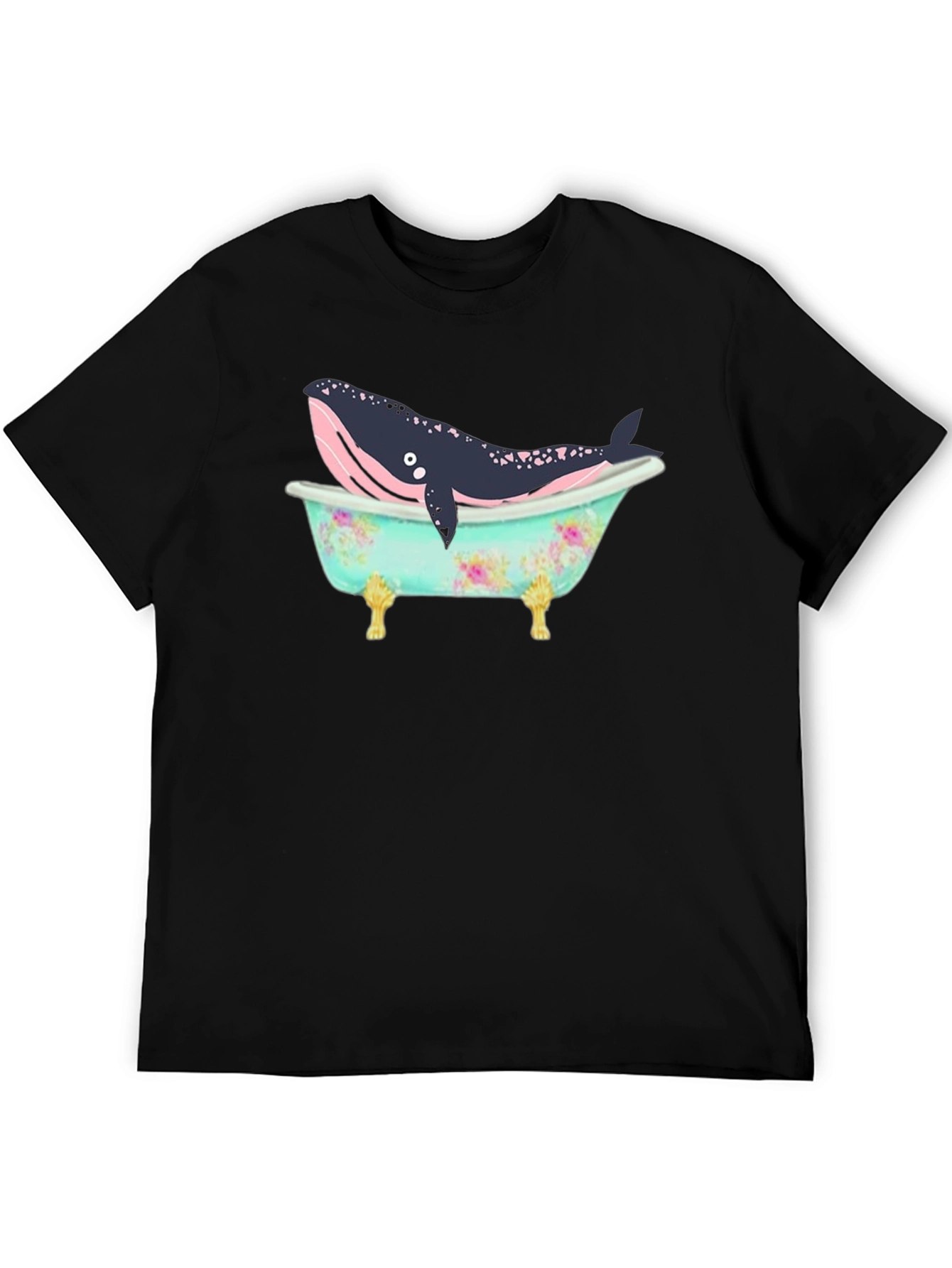 Whale in Tub Graphic Tee - Black Cotton T-Shirt