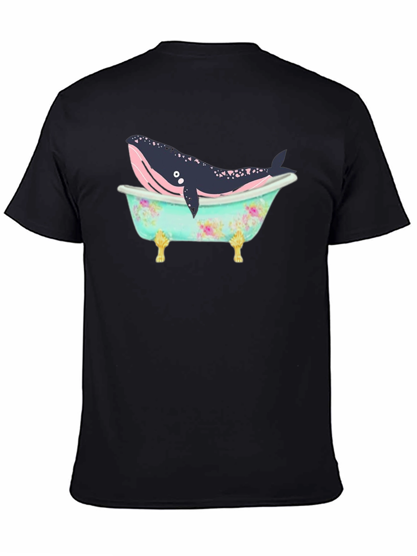 Whale in Tub Graphic Tee - Black Cotton T-Shirt