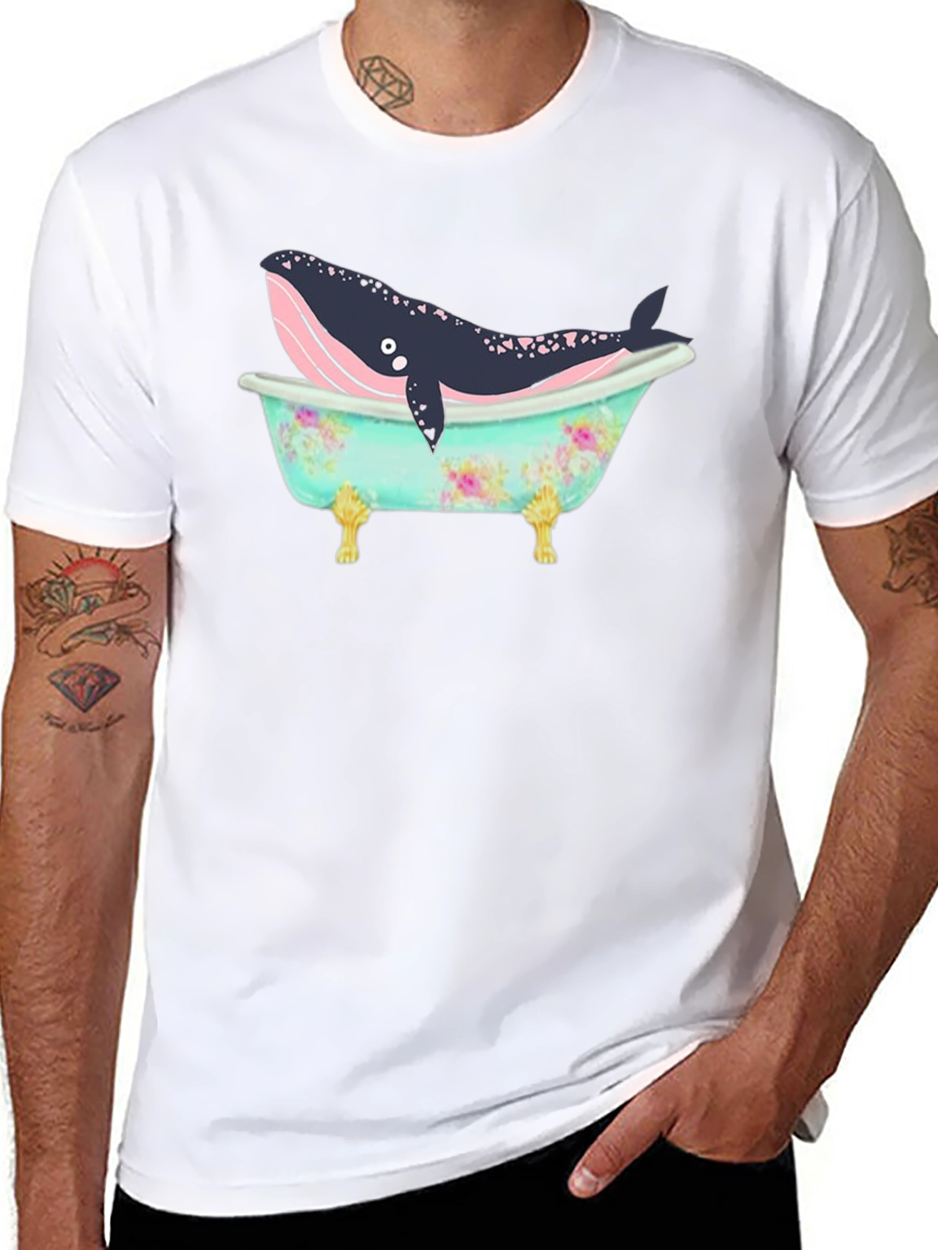 Whale in Tub Graphic Tee - Black Cotton T-Shirt