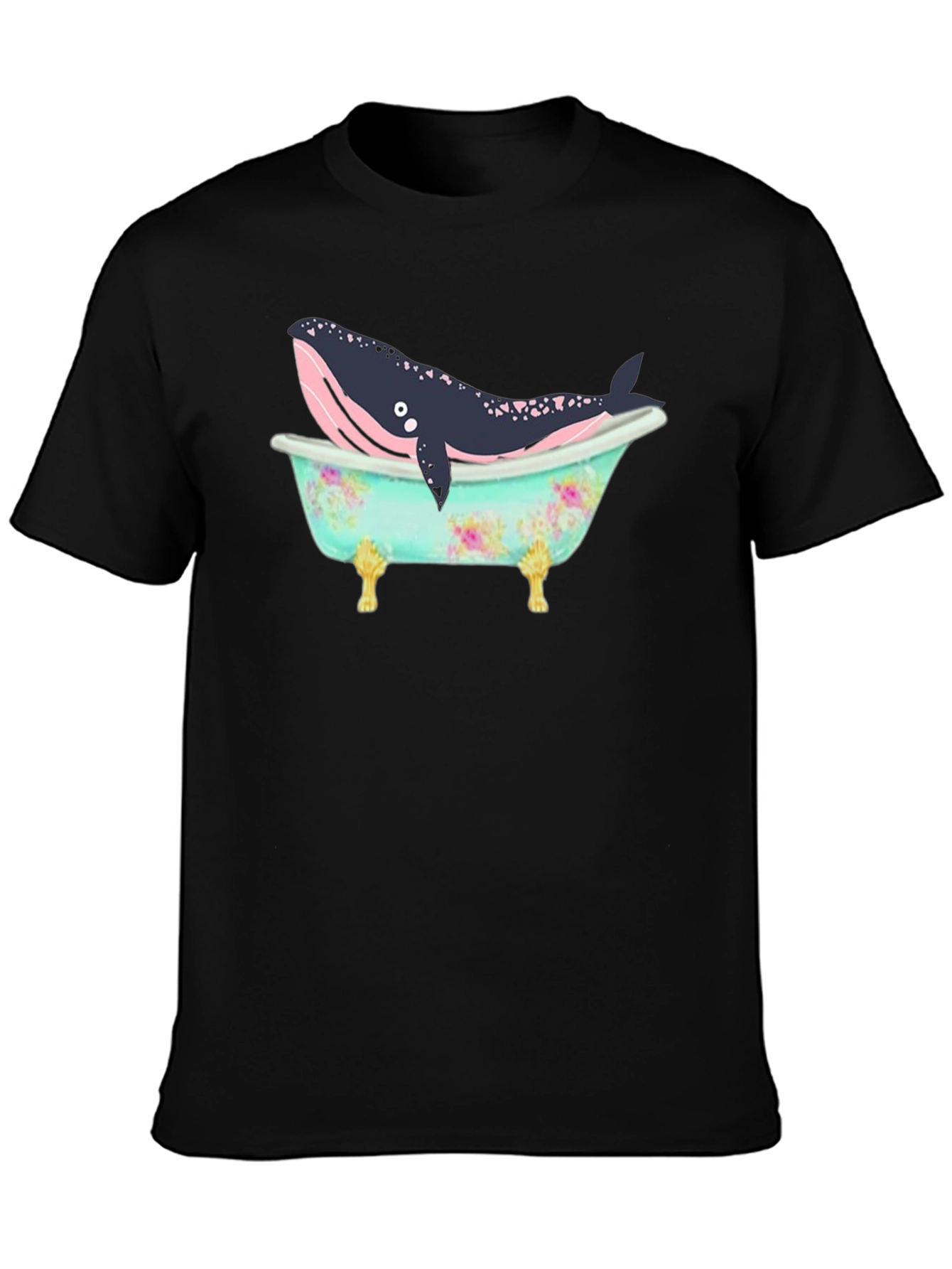 Whale in Tub Graphic Tee - Black Cotton T-Shirt
