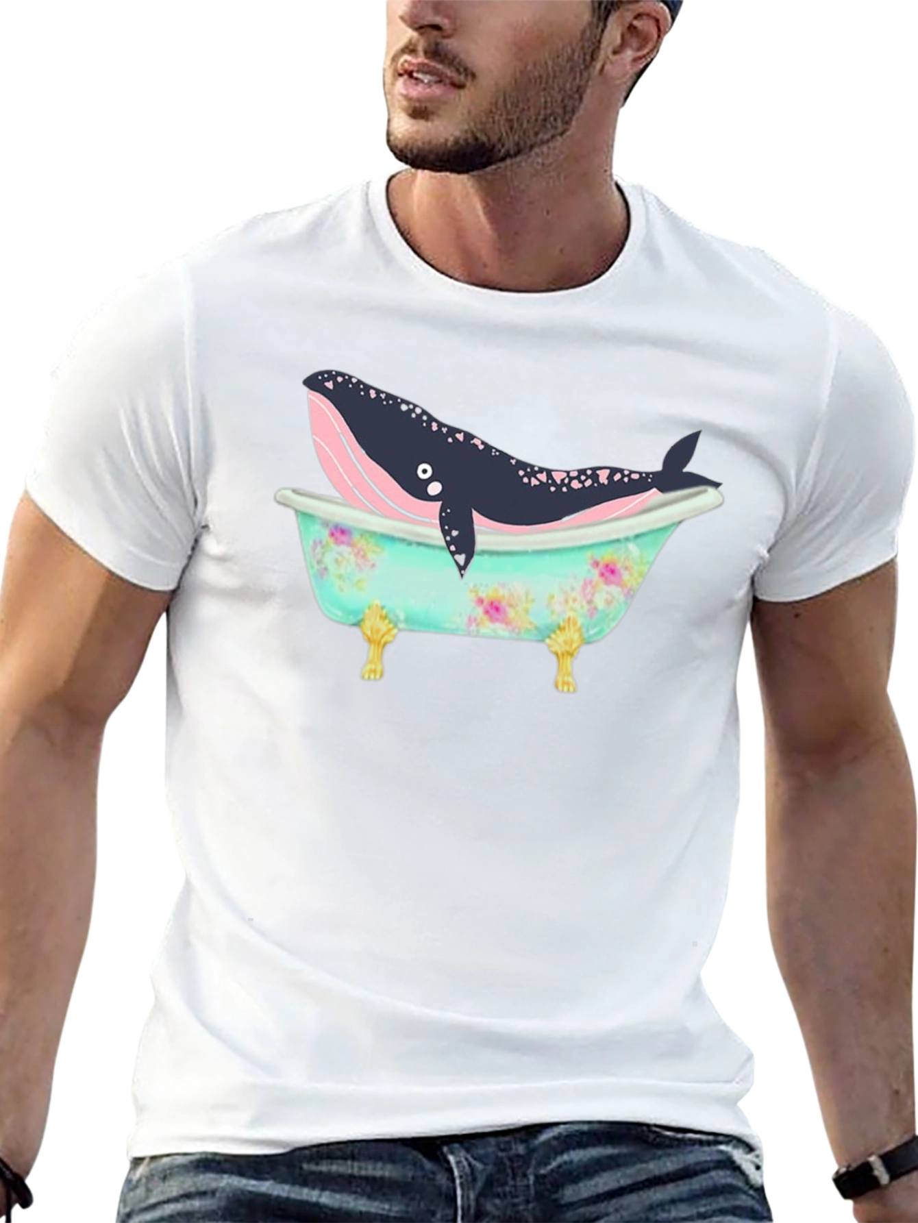Whale in Tub Graphic Tee - Black Cotton T-Shirt