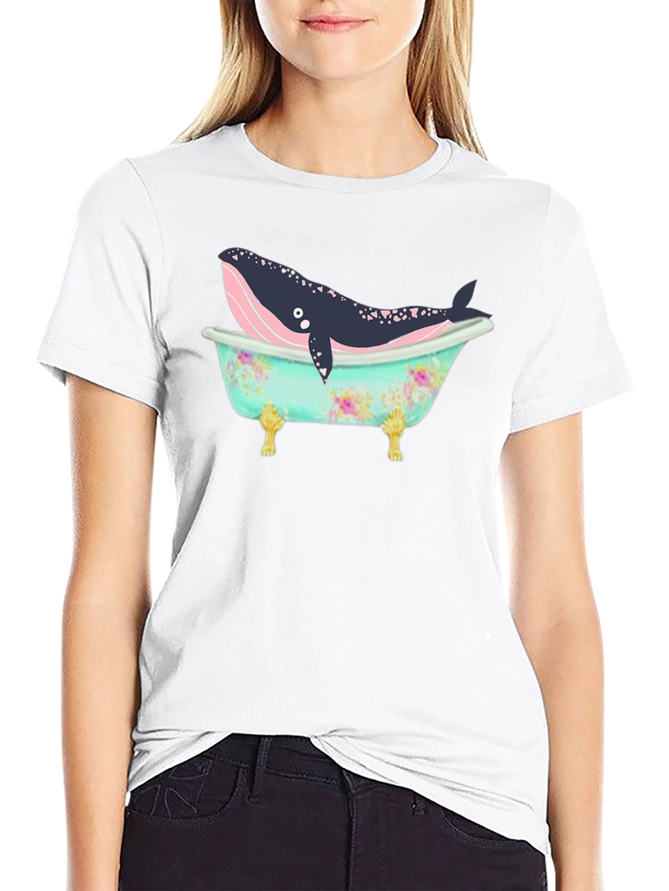 Whale in Tub Graphic Tee - Black Cotton T-Shirt