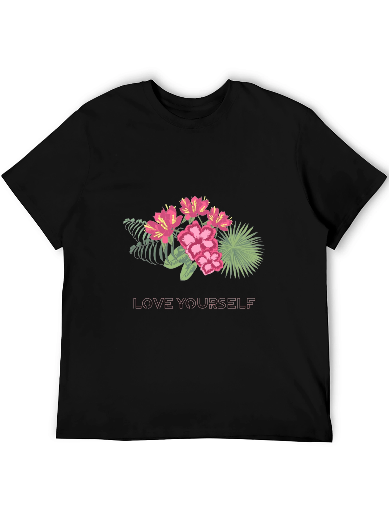 Floral Love Yourself Black T-Shirt
