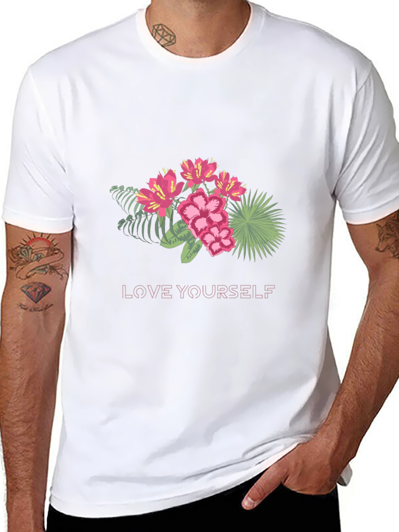 Floral Love Yourself Black T-Shirt