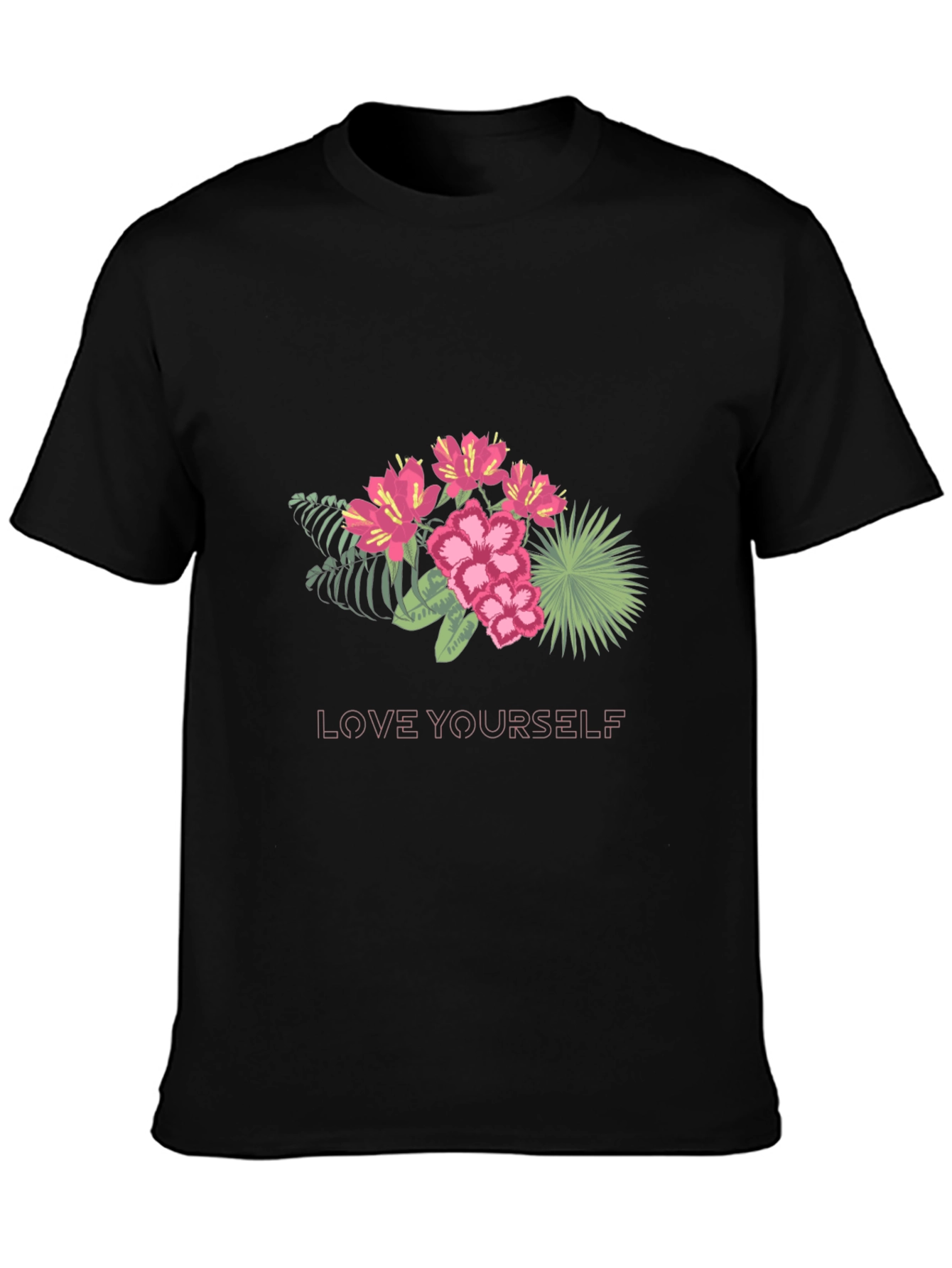 Floral Love Yourself Black T-Shirt