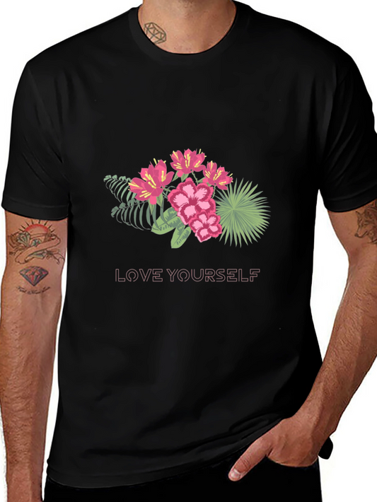 Floral Love Yourself Black T-Shirt