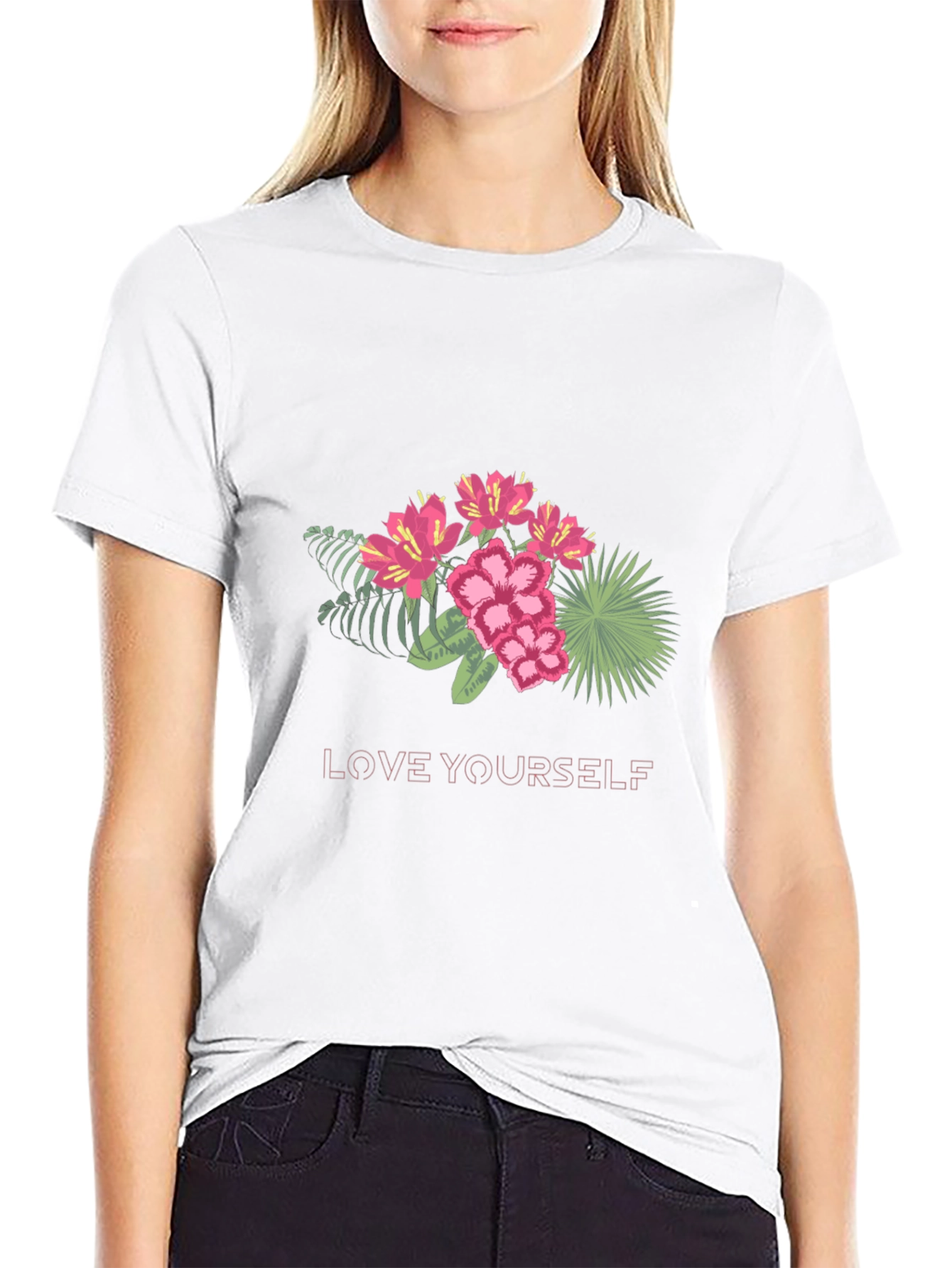 Floral Love Yourself Black T-Shirt