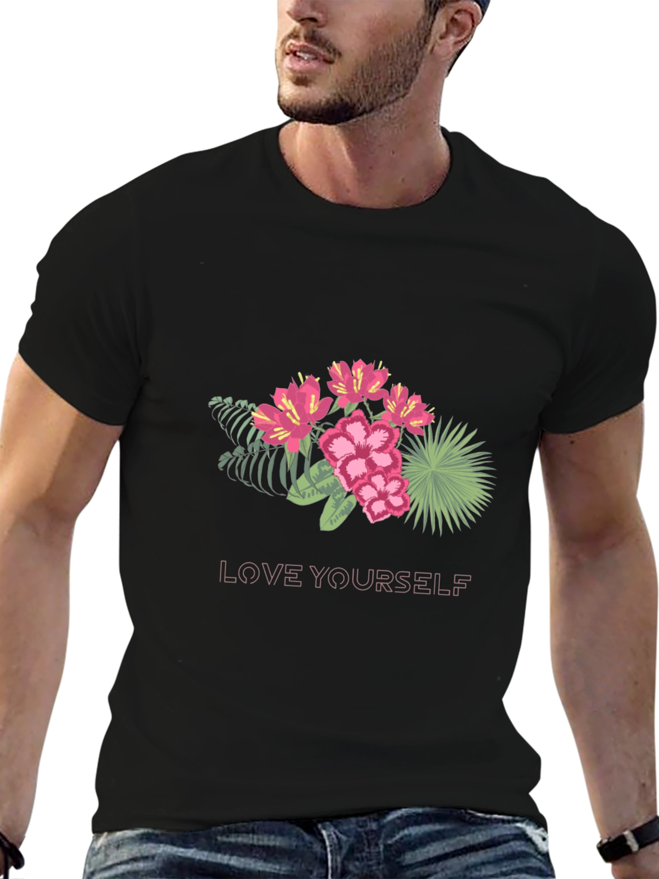 Floral Love Yourself Black T-Shirt