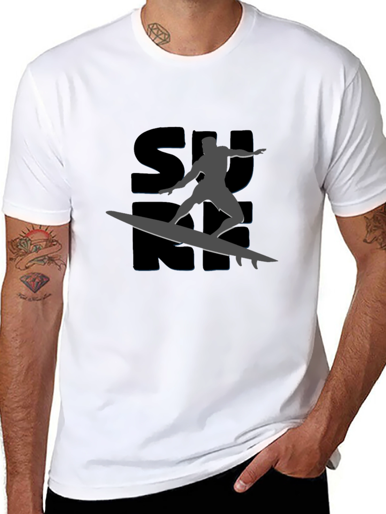 Surfing Silhouette Graphic Tee - Ride the Wave!