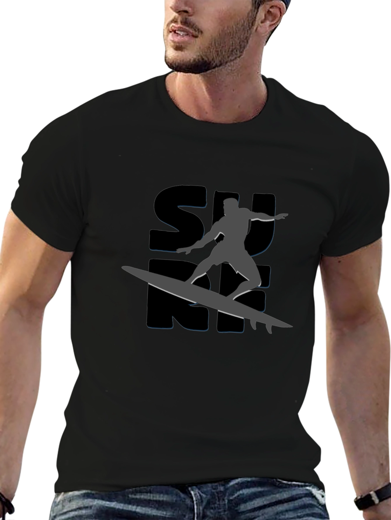 Surfing Silhouette Graphic Tee - Ride the Wave!