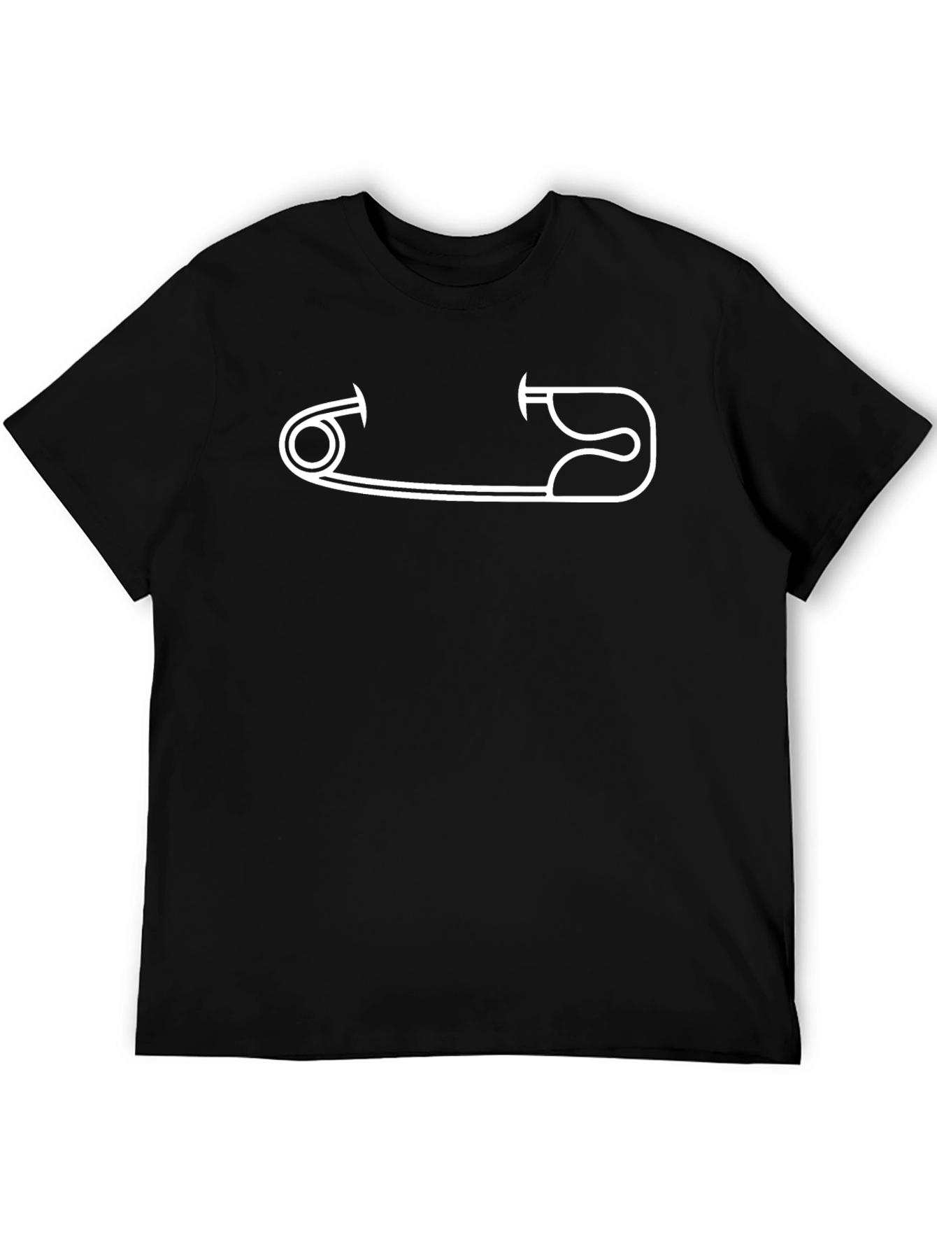 Safety Pin Graphic Tee - Modern Black Cotton Shirt