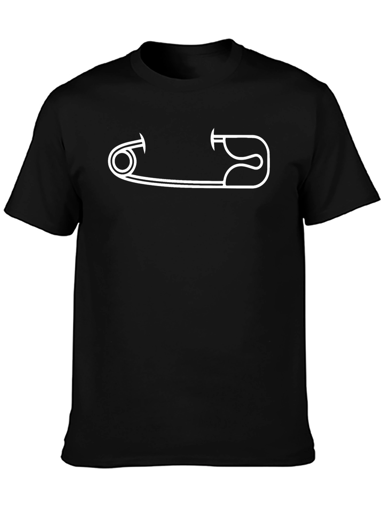 Safety Pin Graphic Tee - Modern Black Cotton Shirt