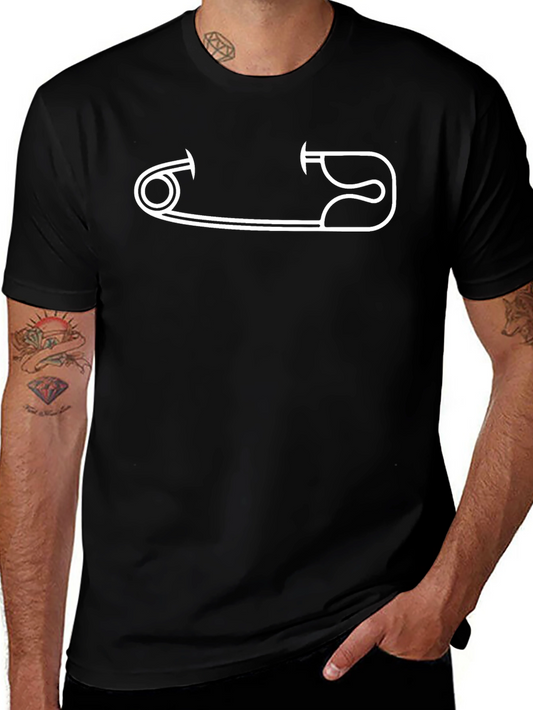 Safety Pin Graphic Tee - Modern Black Cotton Shirt