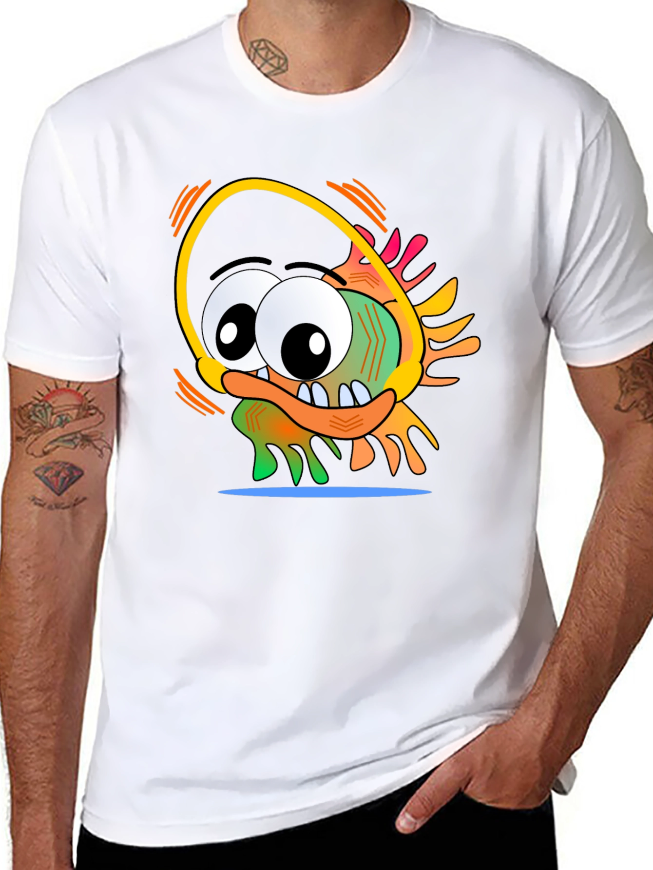 Fun Cartoon Character Graphic Black T-Shirt