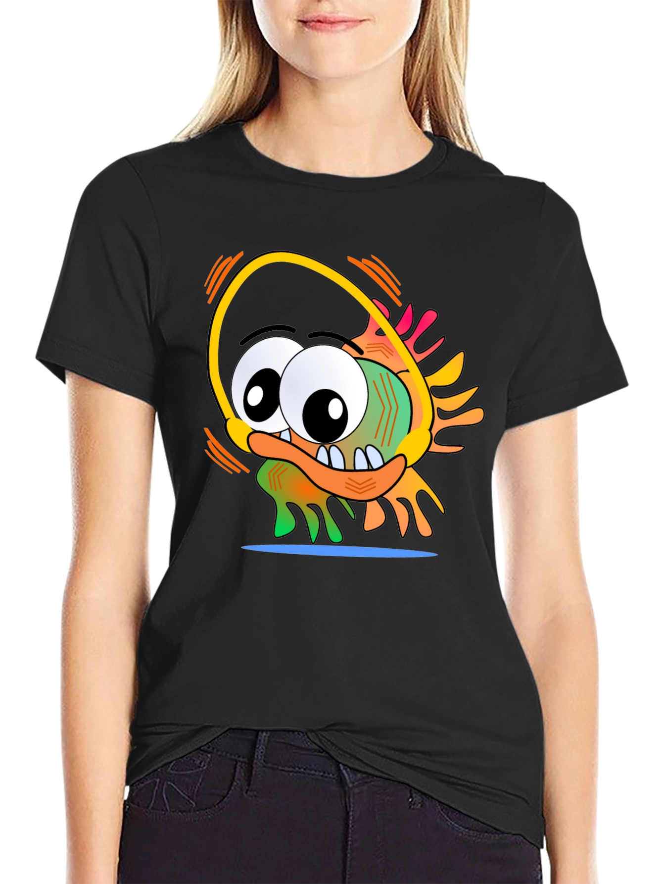 Fun Cartoon Character Graphic Black T-Shirt