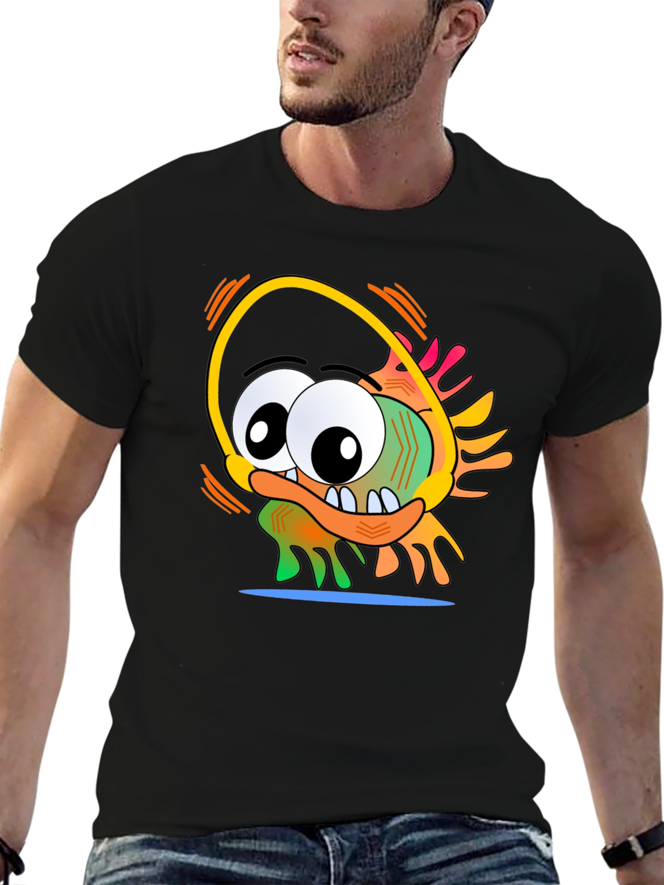 Fun Cartoon Character Graphic Black T-Shirt