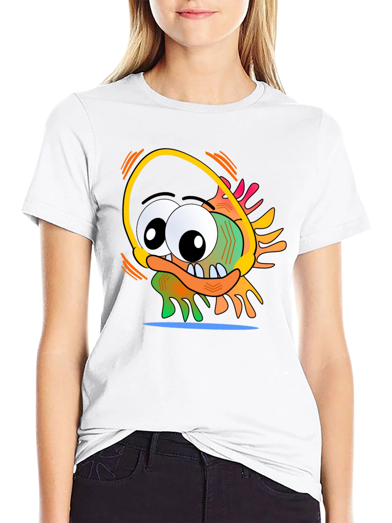 Fun Cartoon Character Graphic Black T-Shirt