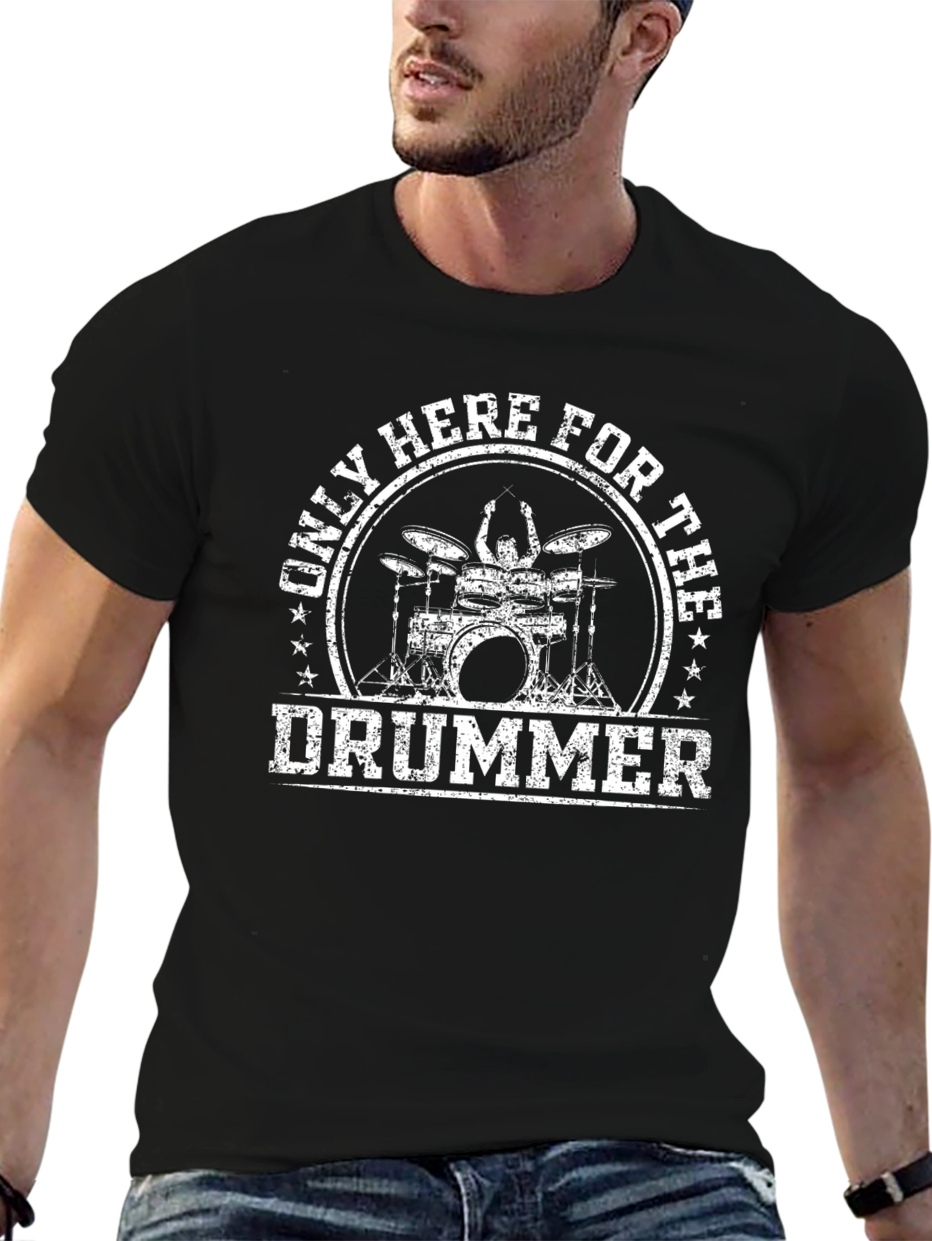 Only Here For The Drummer Black T-Shirt