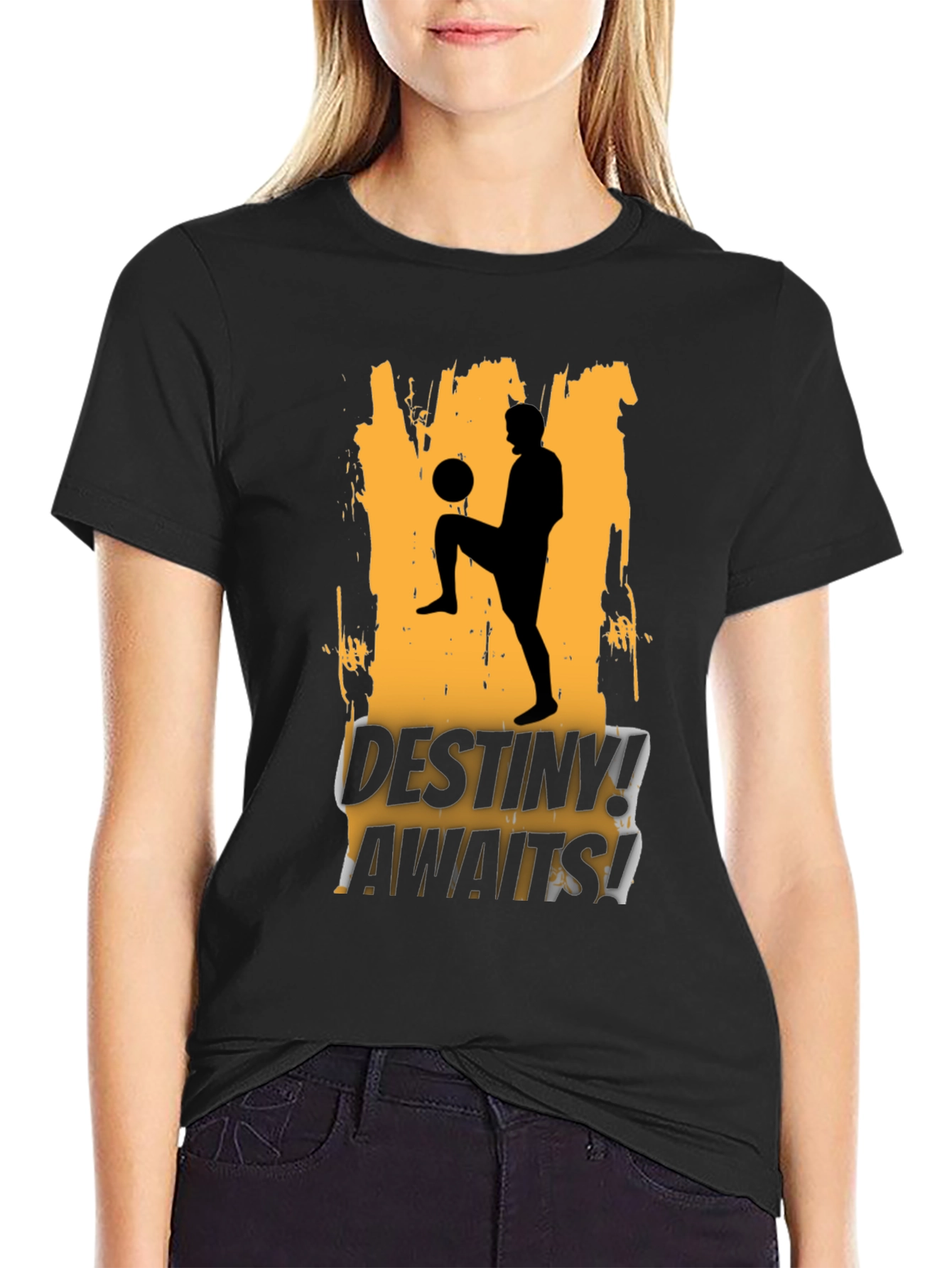 Destiny Awaits Soccer Graphic Black T-Shirt