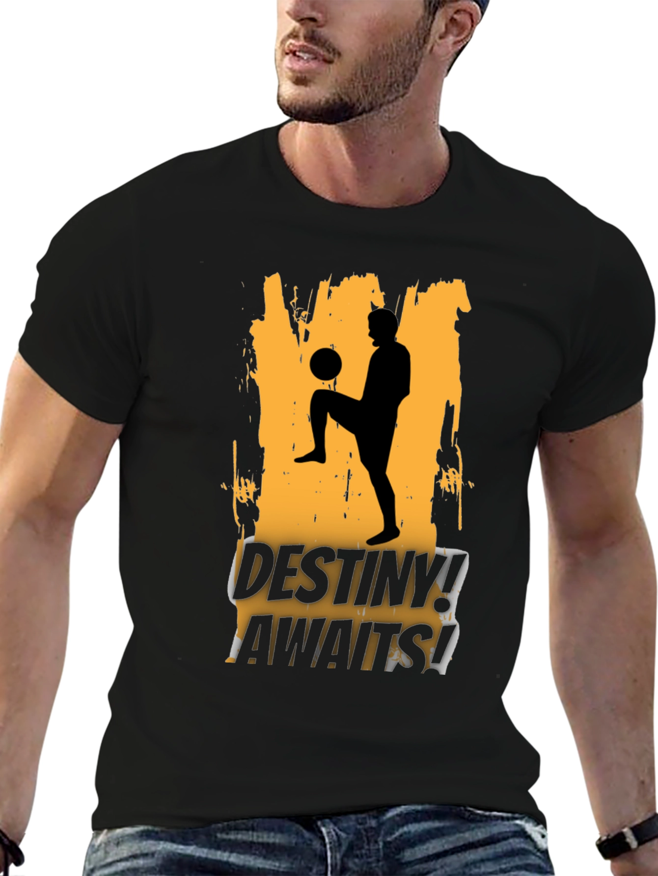 Destiny Awaits Soccer Graphic Black T-Shirt